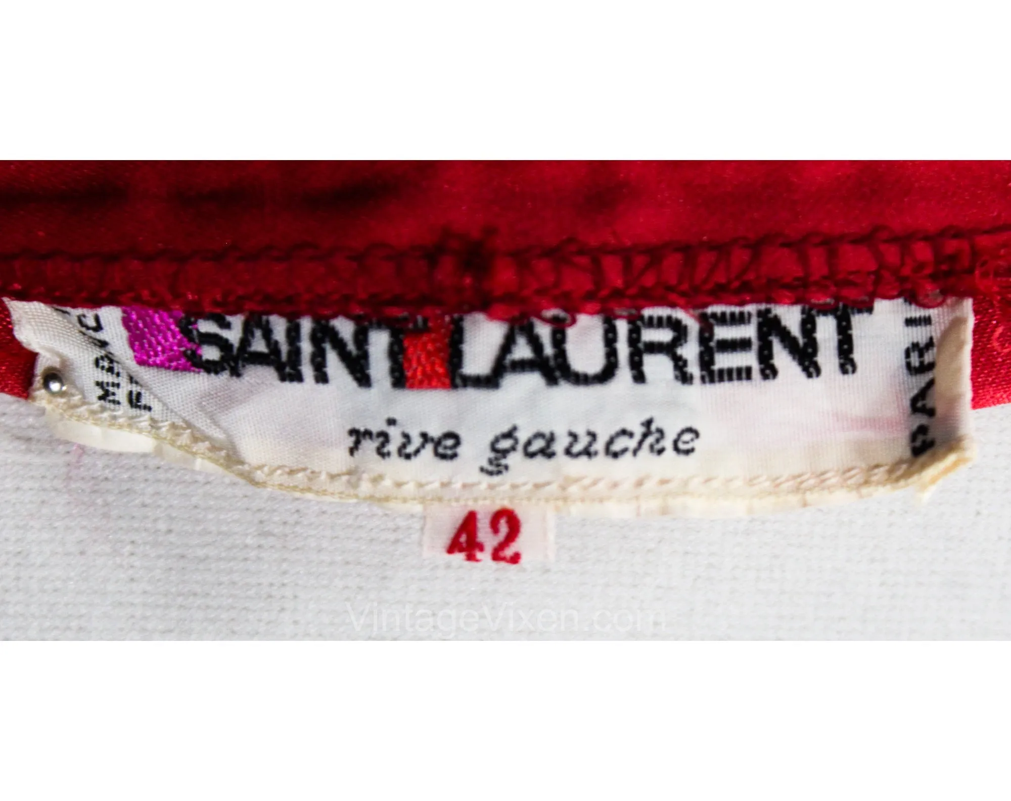 1970s Red Satin Pants - Designer YSL Yves Saint Laurent Tailored Evening Trousers - Ringmaster Red Disco Era with Metal Buckles - Waist 26.5