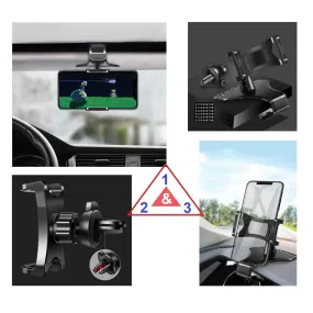 3 in 1 Car GPS Smartphone Holder: Dashboard / Visor Clamp   AC Grid Clip for HTC Desire 10 Compact - Black