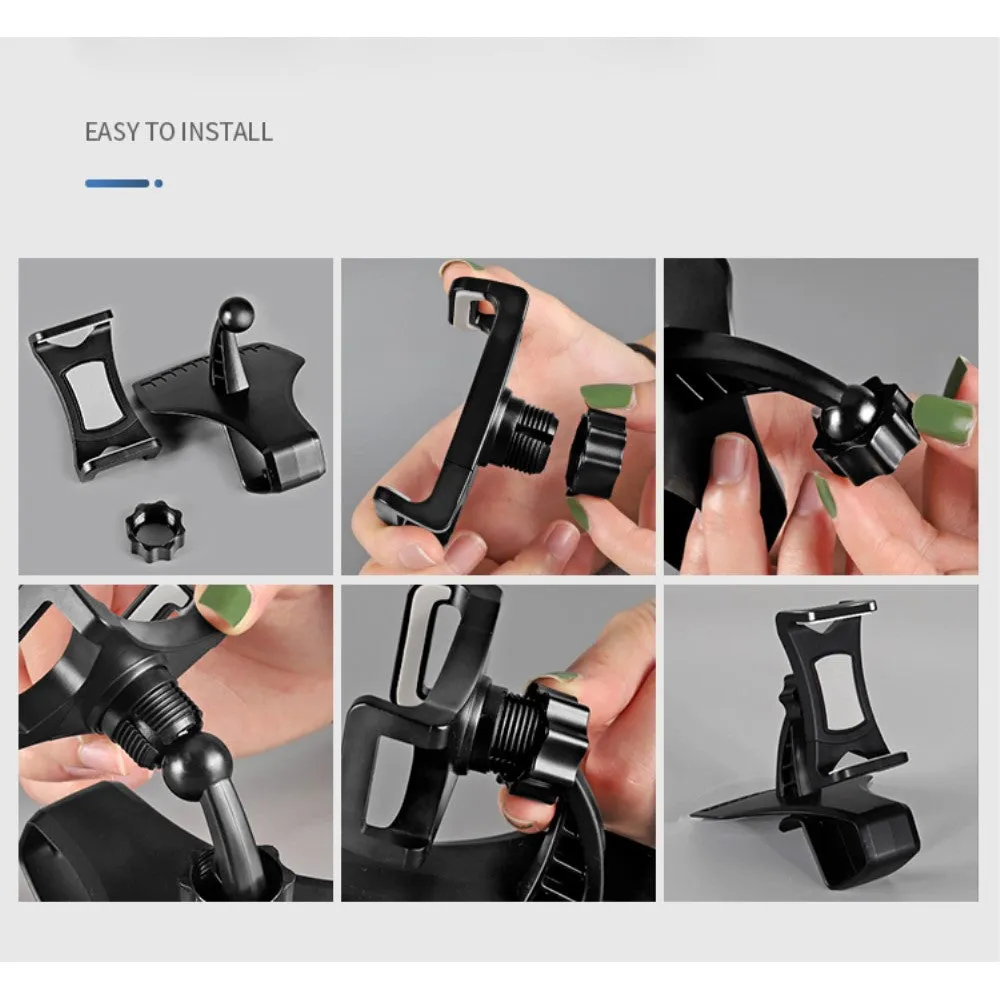 3 in 1 Car GPS Smartphone Holder: Dashboard / Visor Clamp   AC Grid Clip for HTC Desire 10 Compact - Black