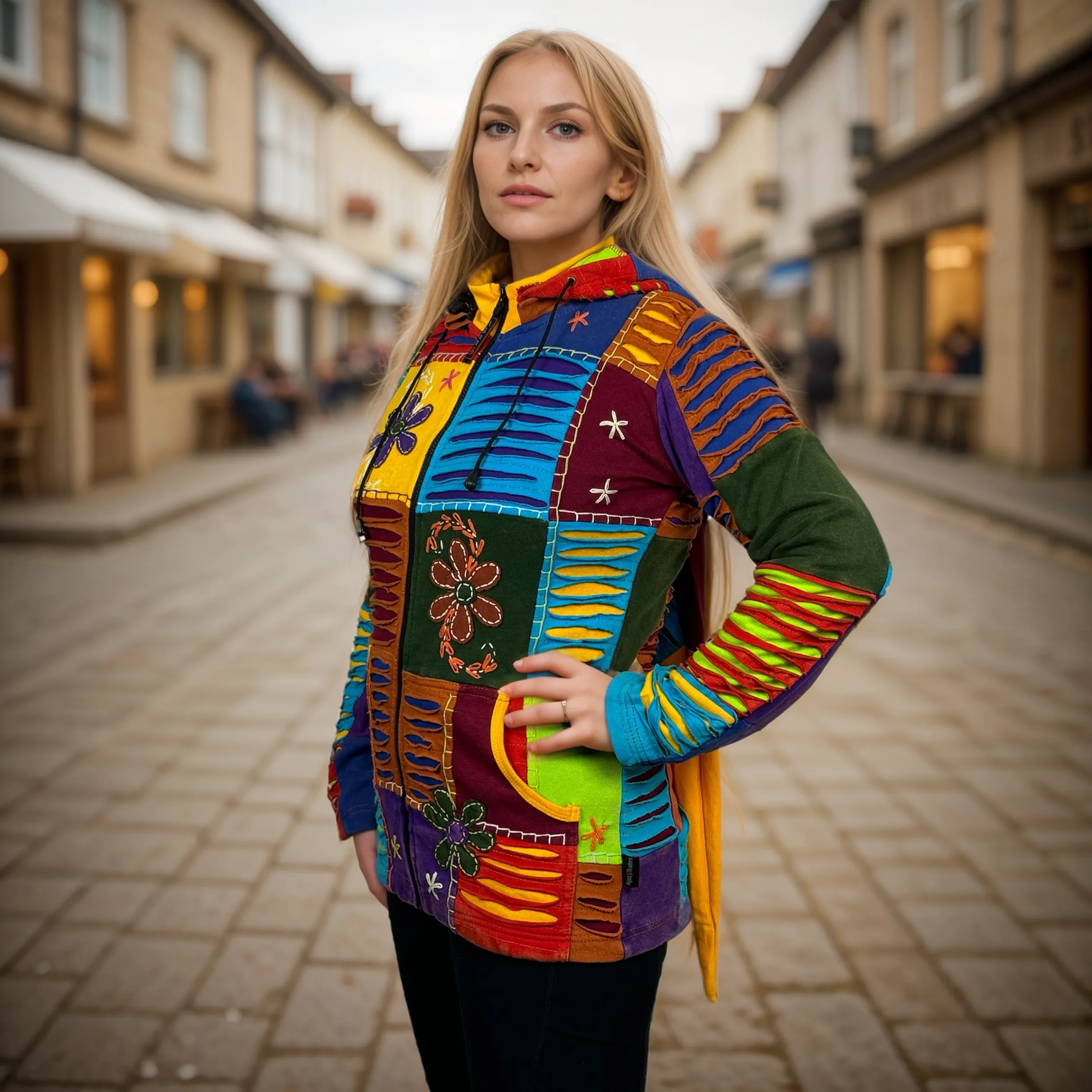 339 RJ Bohemian Knit Cotton Razor Cut Pixie Hoodie Funky Sweatshirts Rib Jacket