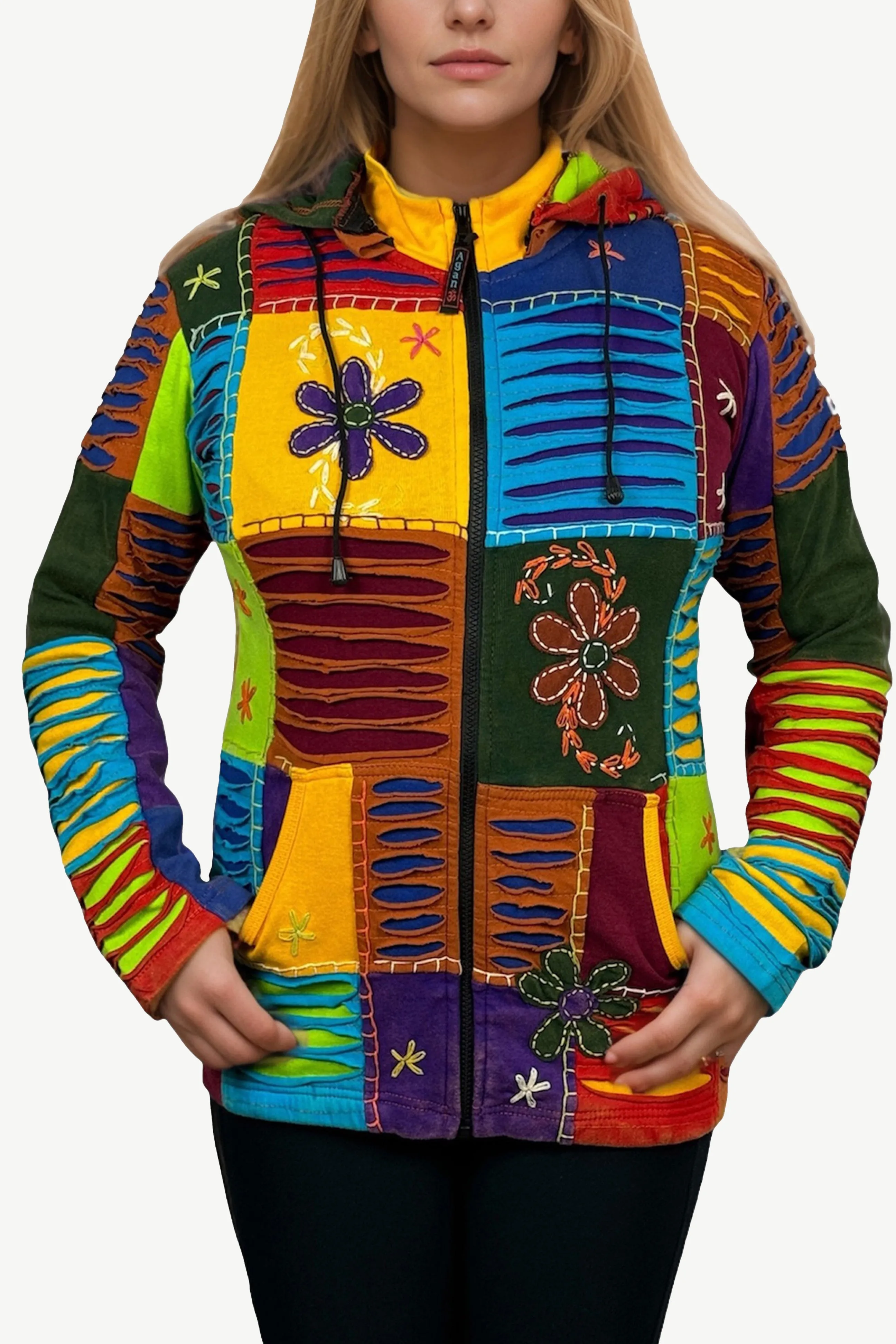 339 RJ Bohemian Knit Cotton Razor Cut Pixie Hoodie Funky Sweatshirts Rib Jacket