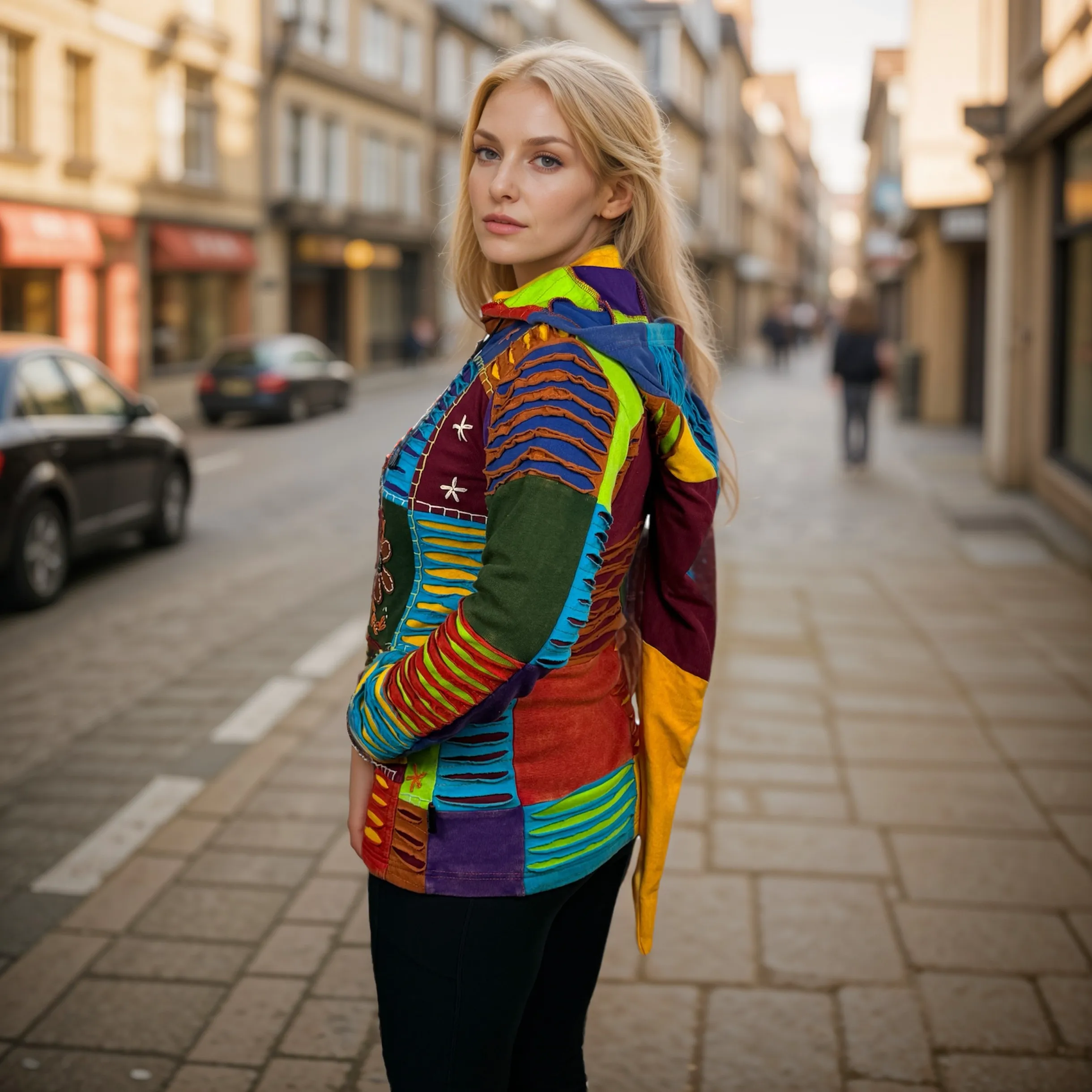 339 RJ Bohemian Knit Cotton Razor Cut Pixie Hoodie Funky Sweatshirts Rib Jacket
