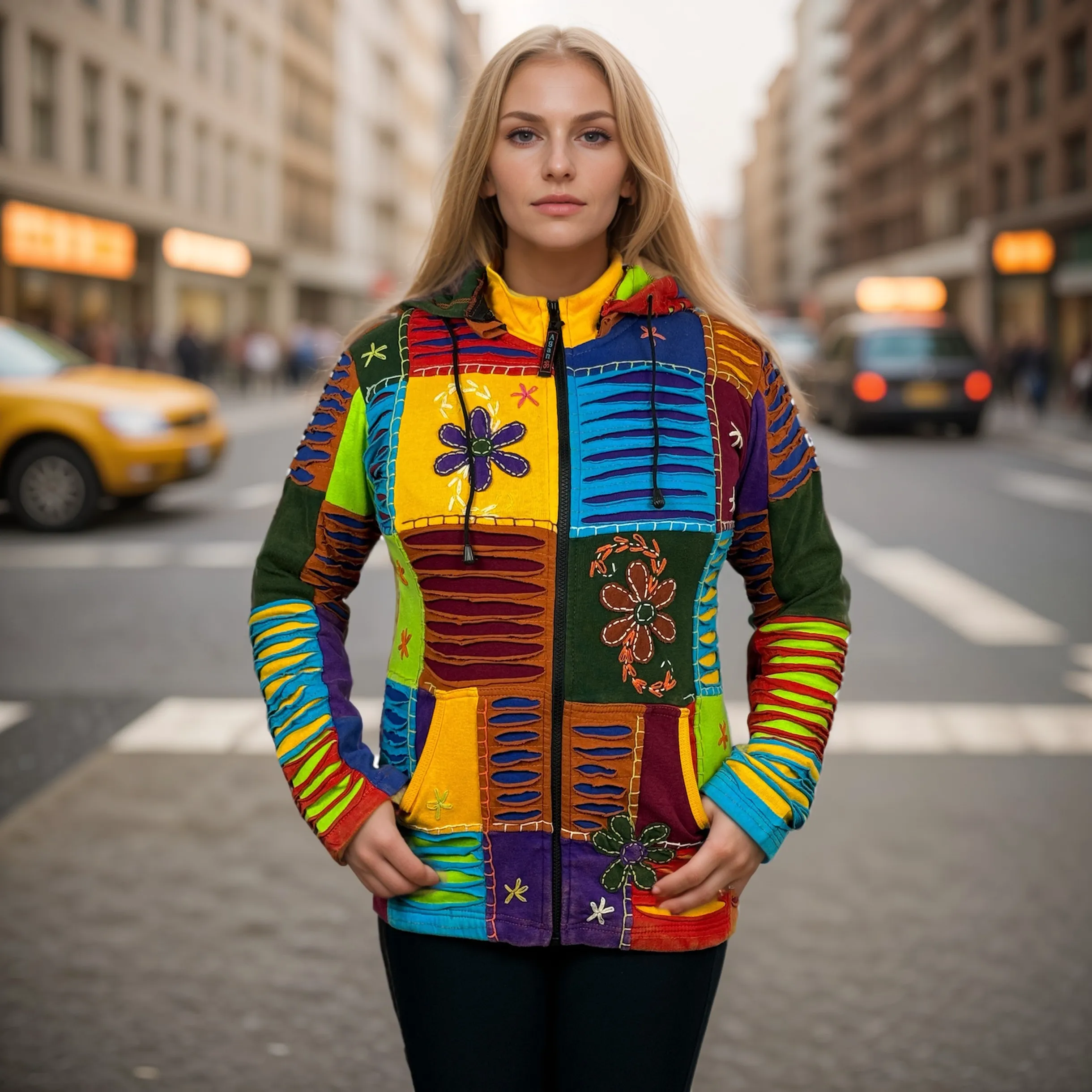 339 RJ Bohemian Knit Cotton Razor Cut Pixie Hoodie Funky Sweatshirts Rib Jacket