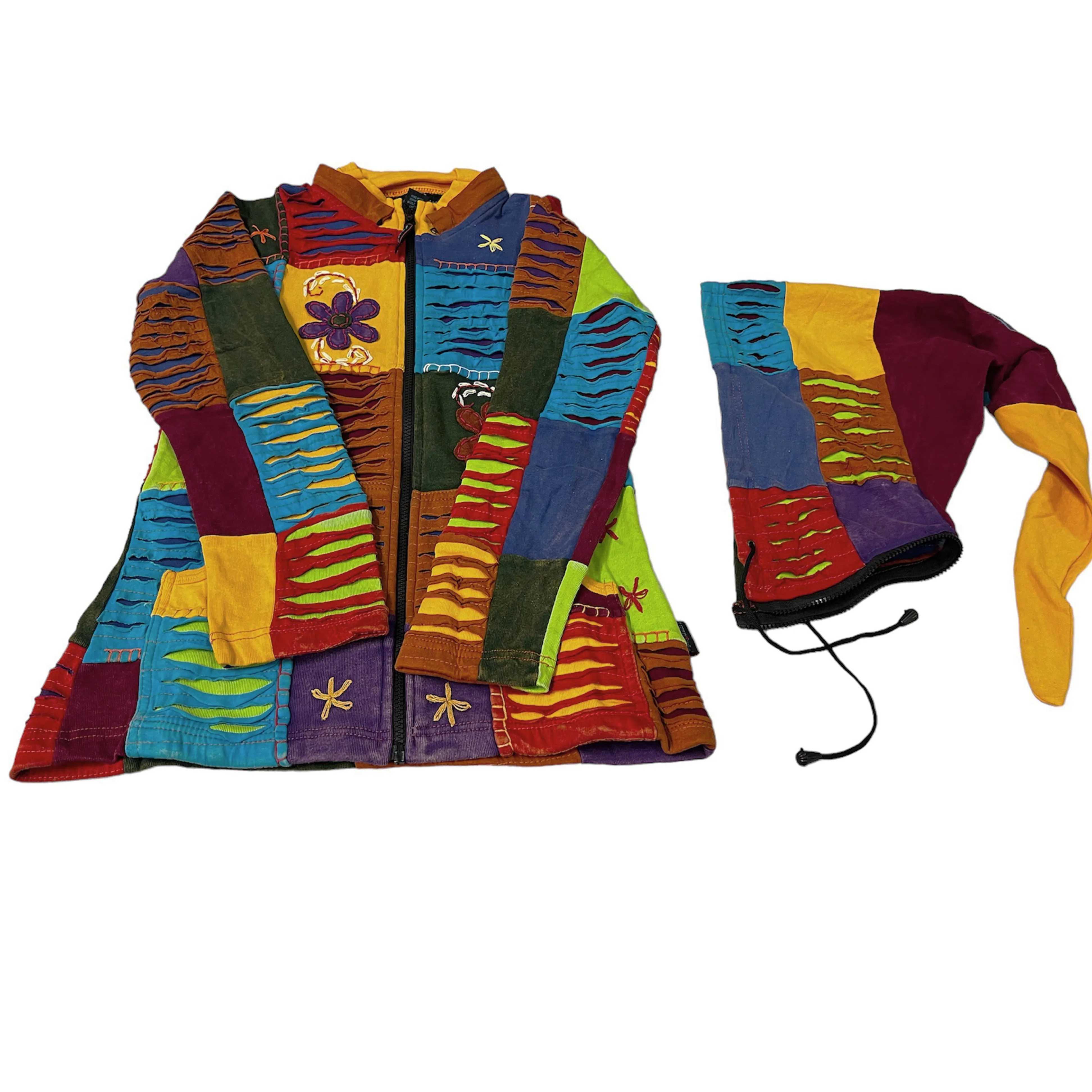 339 RJ Bohemian Knit Cotton Razor Cut Pixie Hoodie Funky Sweatshirts Rib Jacket