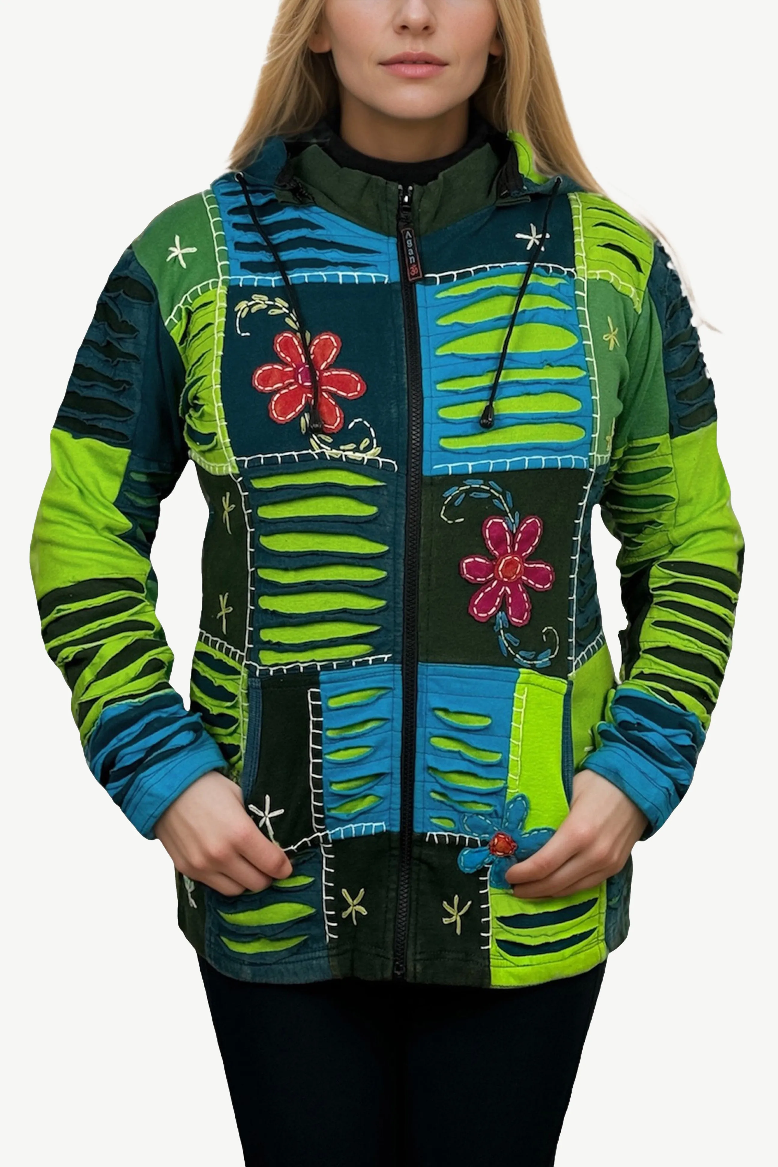 339 RJ Bohemian Knit Cotton Razor Cut Pixie Hoodie Funky Sweatshirts Rib Jacket