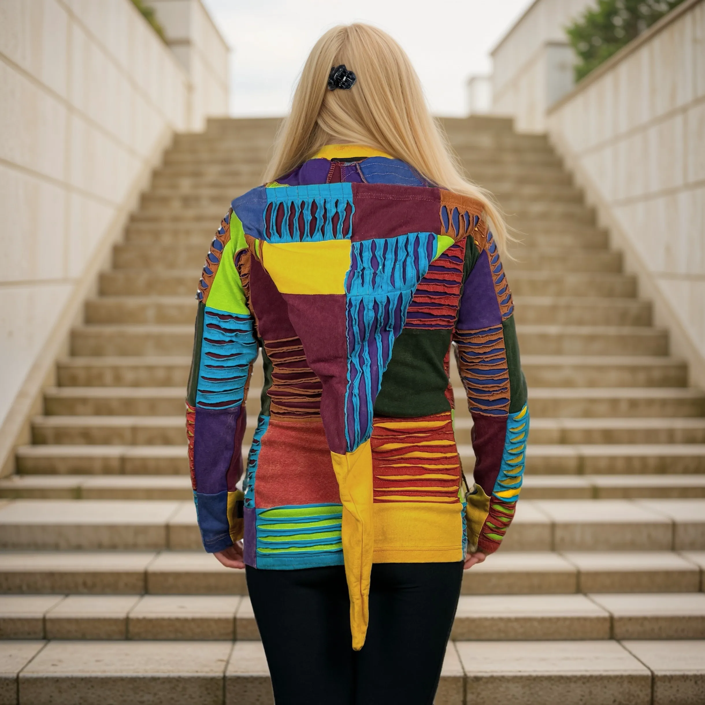 339 RJ Bohemian Knit Cotton Razor Cut Pixie Hoodie Funky Sweatshirts Rib Jacket