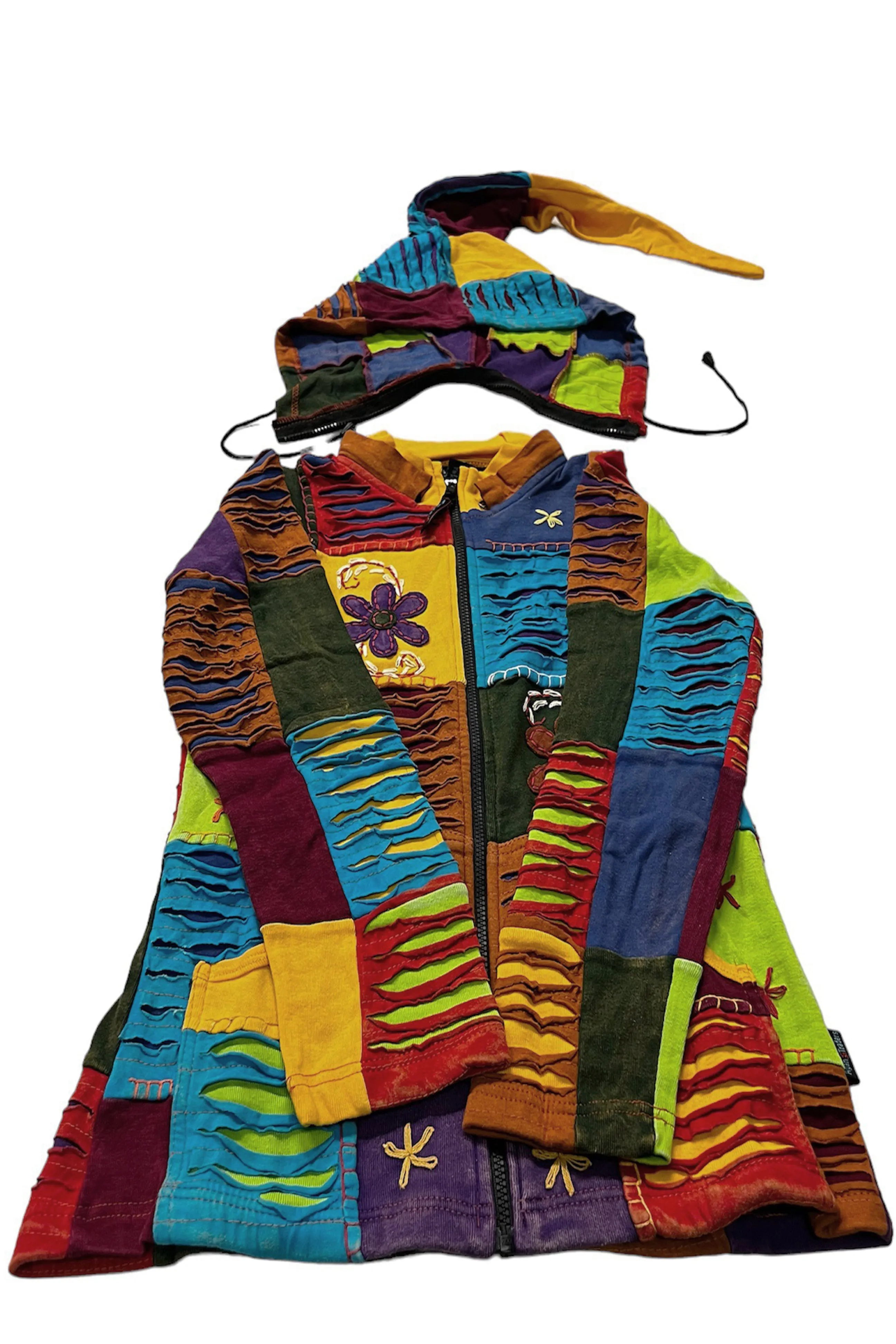 339 RJ Bohemian Knit Cotton Razor Cut Pixie Hoodie Funky Sweatshirts Rib Jacket