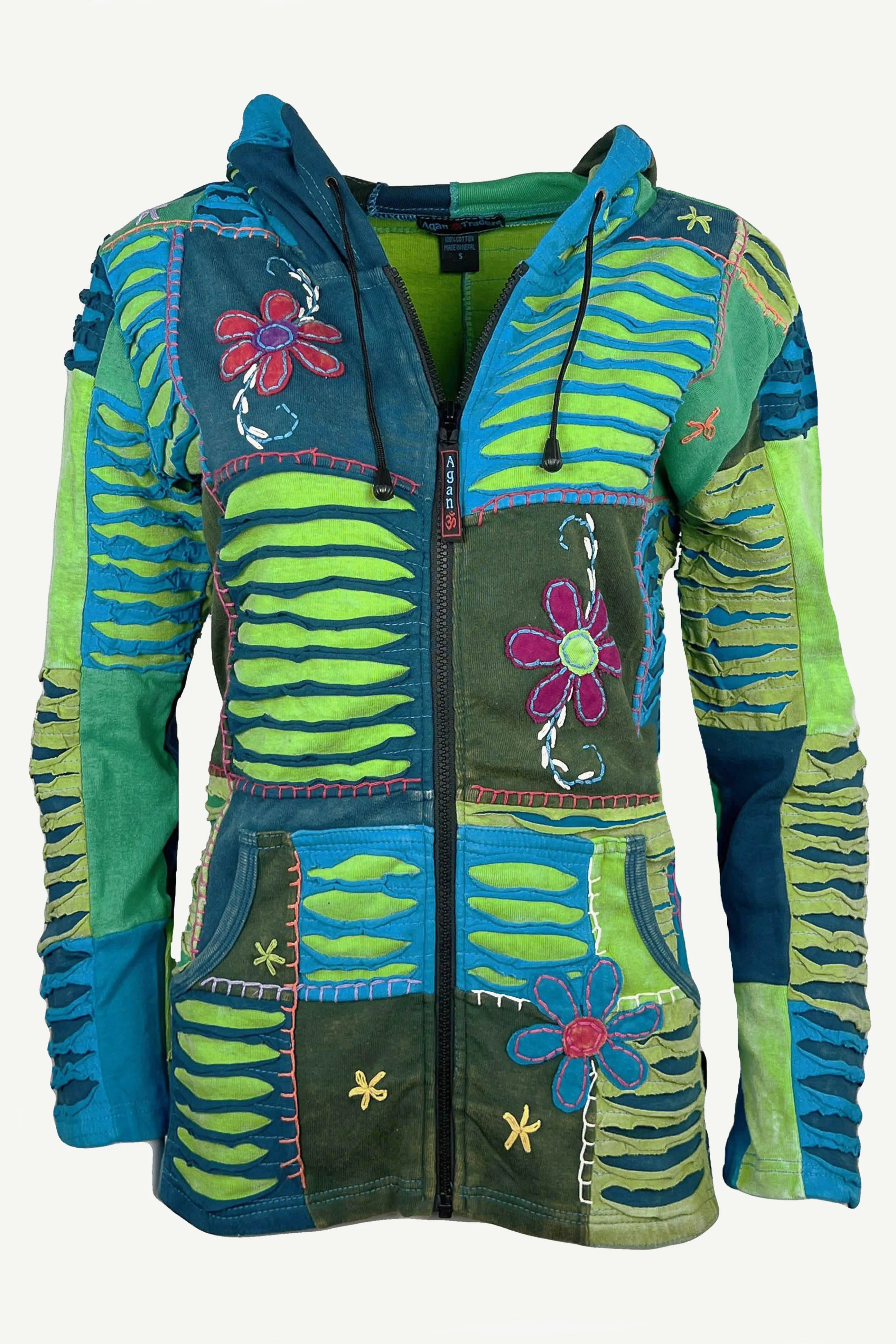 339 RJ Bohemian Knit Cotton Razor Cut Pixie Hoodie Funky Sweatshirts Rib Jacket