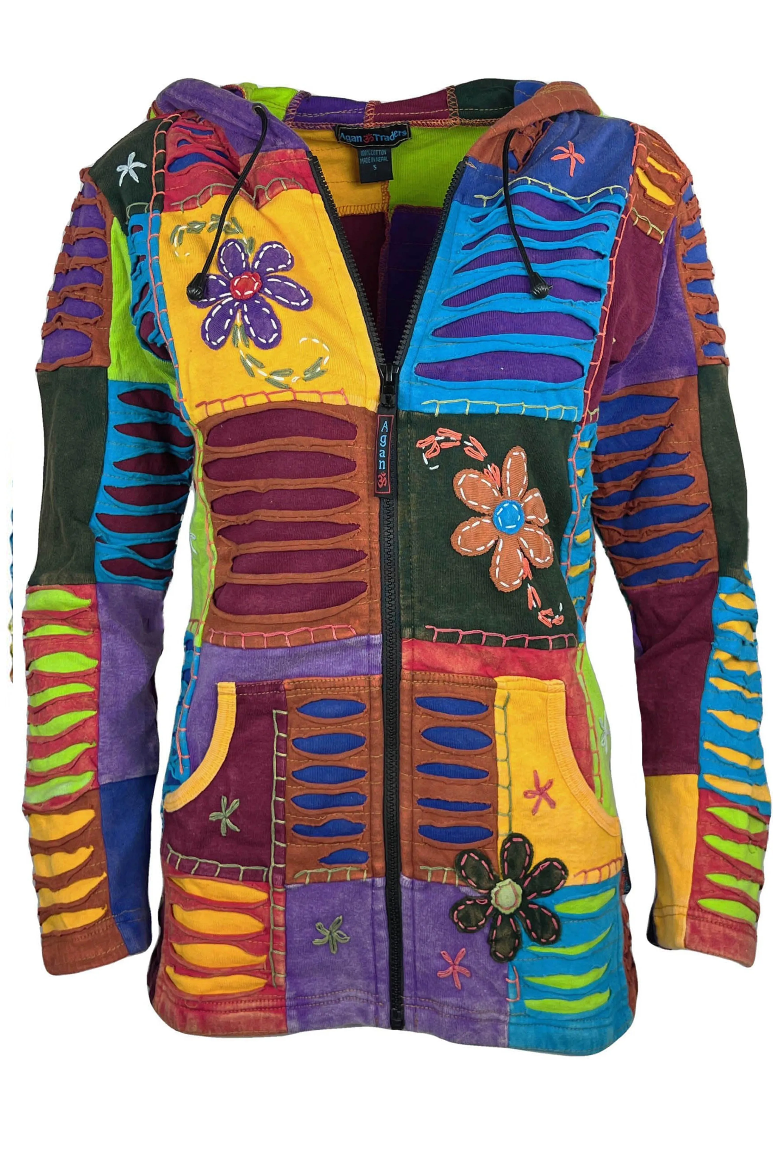 339 RJ Bohemian Knit Cotton Razor Cut Pixie Hoodie Funky Sweatshirts Rib Jacket