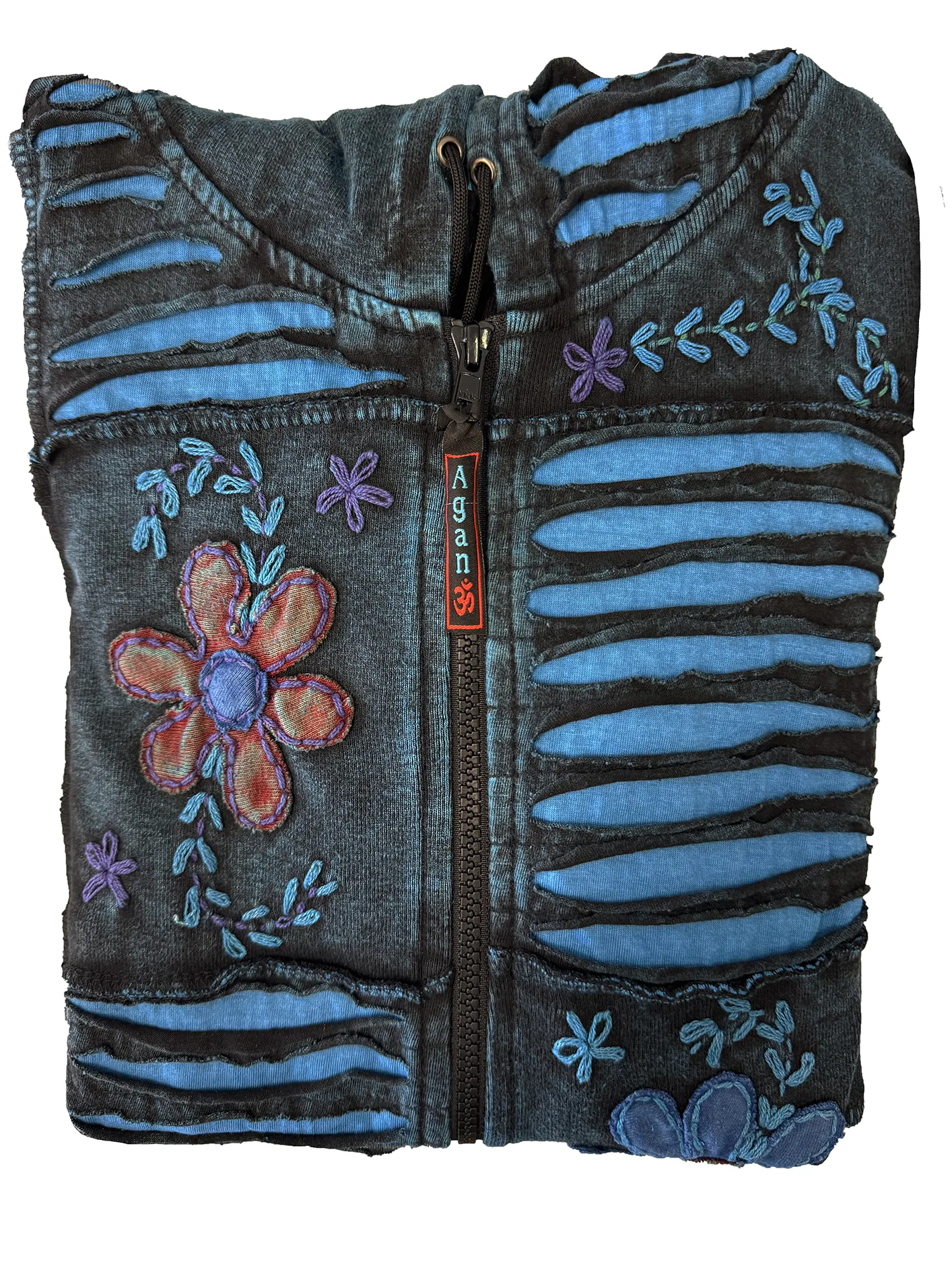 362 RJ Bohemian Knit Rib Cotton Razor Cut Funky Hoodie Sweatshirt Jacket