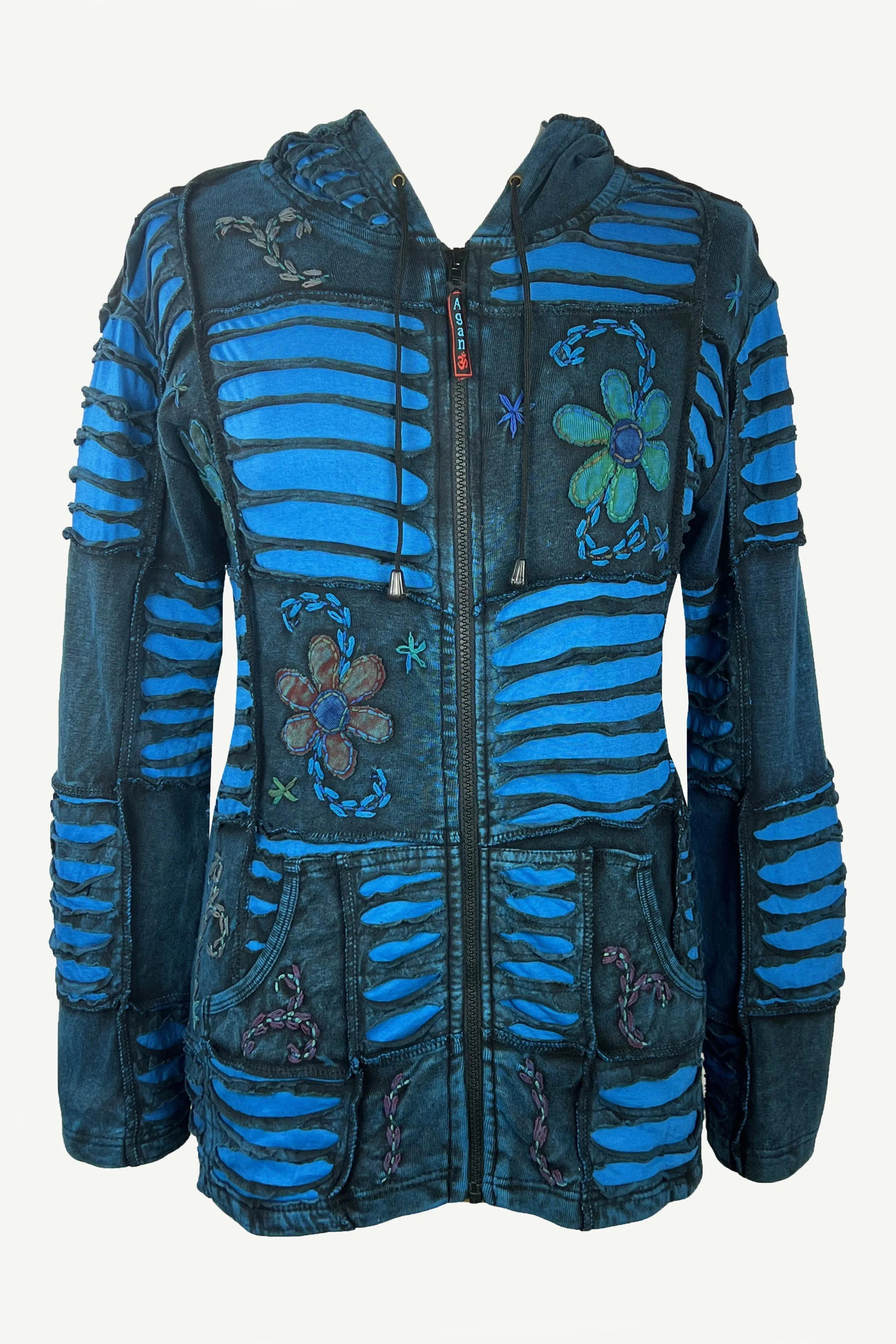 362 RJ Bohemian Knit Rib Cotton Razor Cut Funky Hoodie Sweatshirt Jacket