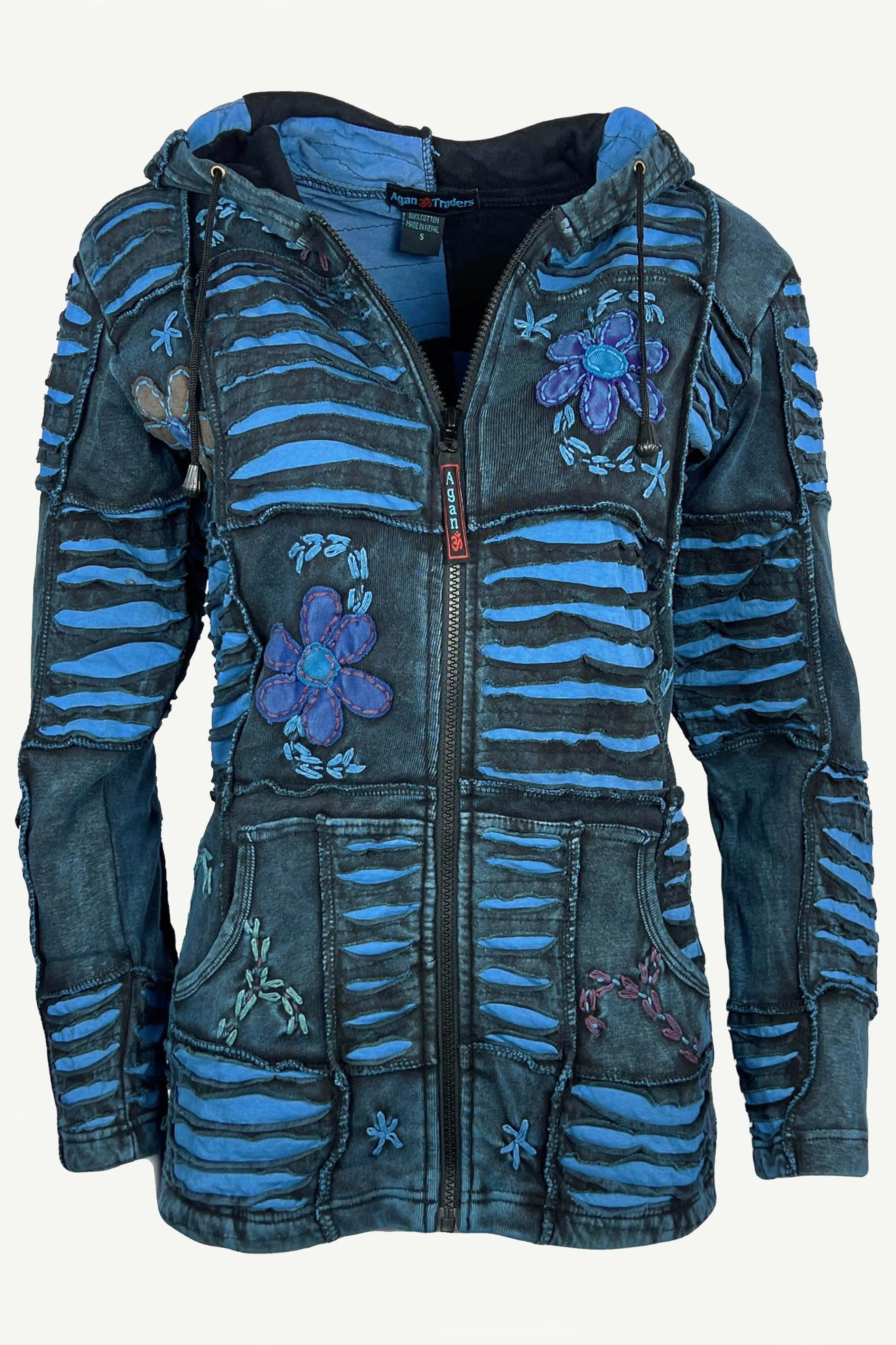 362 RJ Bohemian Knit Rib Cotton Razor Cut Funky Hoodie Sweatshirt Jacket