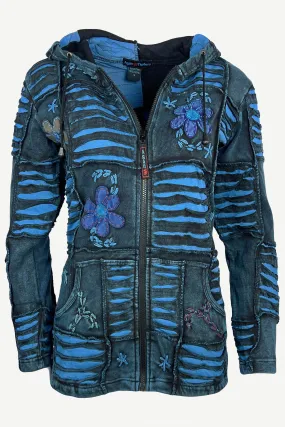 362 RJ Bohemian Knit Rib Cotton Razor Cut Funky Hoodie Sweatshirt Jacket