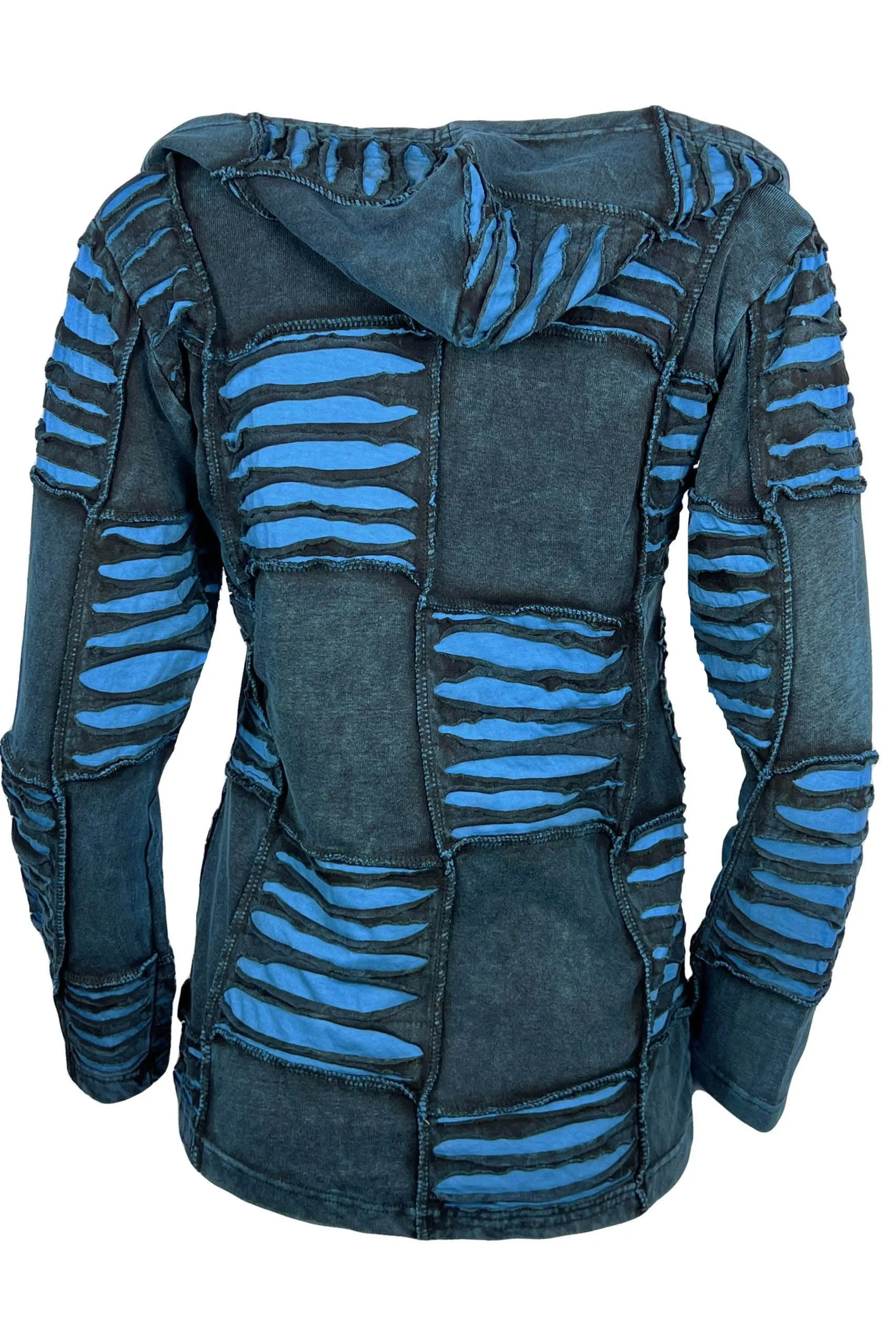 362 RJ Bohemian Knit Rib Cotton Razor Cut Funky Hoodie Sweatshirt Jacket