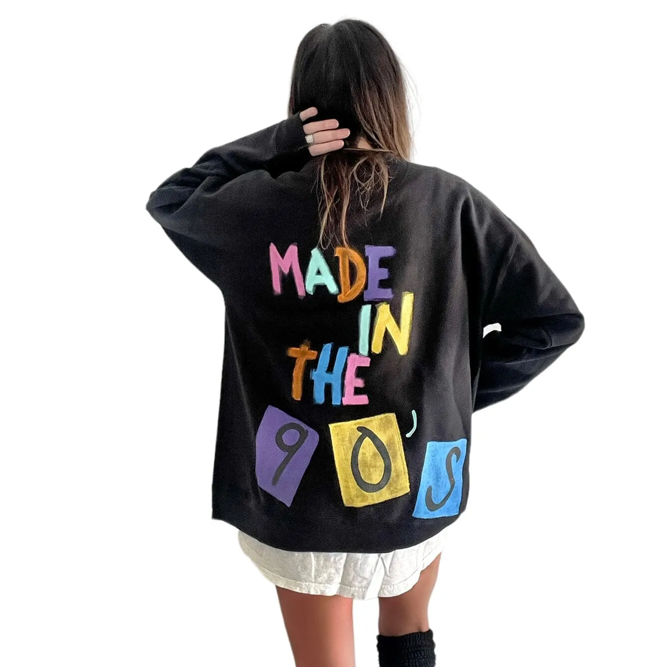 '90s Baby!' Painted Black Crewneck