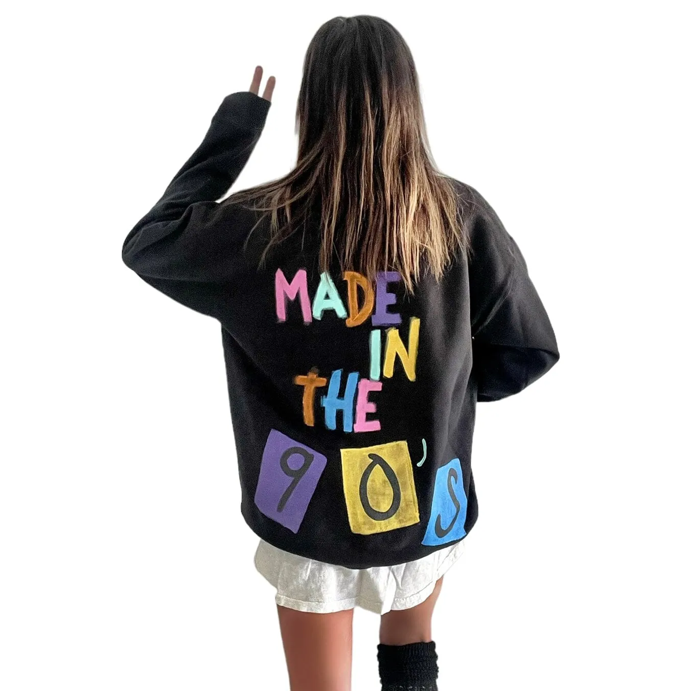 '90s Baby!' Painted Black Crewneck