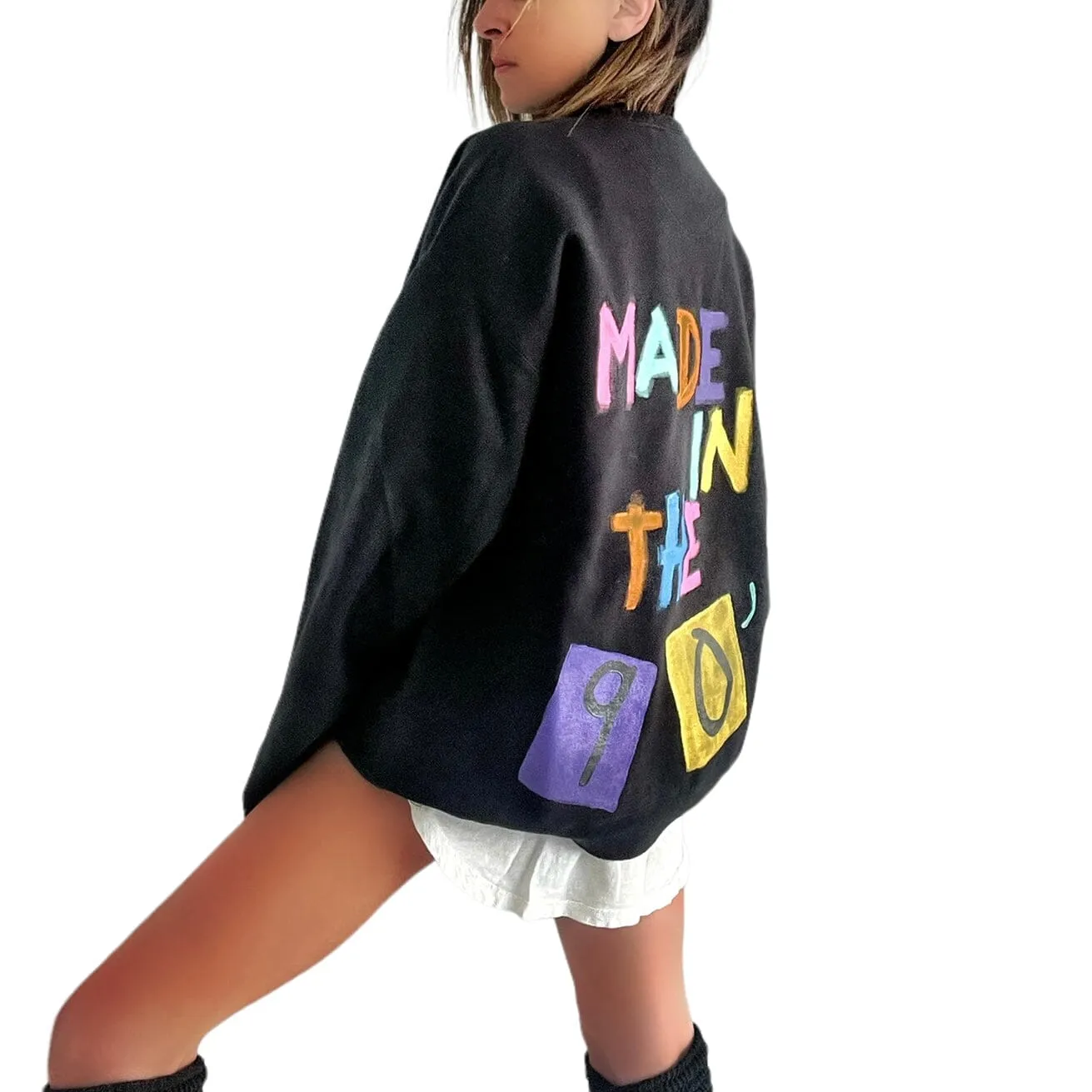 '90s Baby!' Painted Black Crewneck