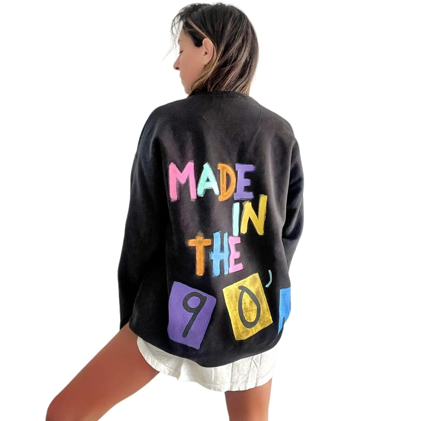'90s Baby!' Painted Black Crewneck