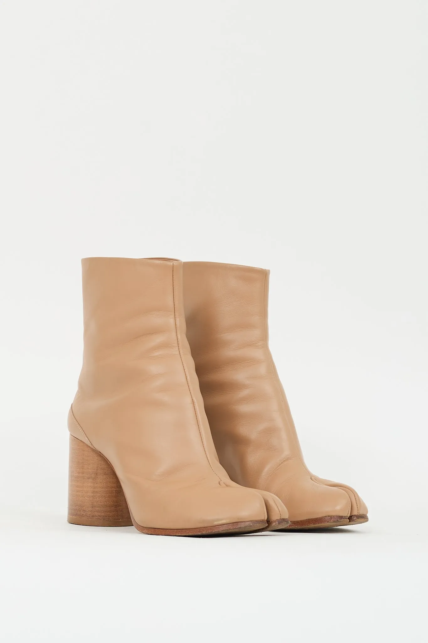 Beige Leather Tabi Heeled Boot