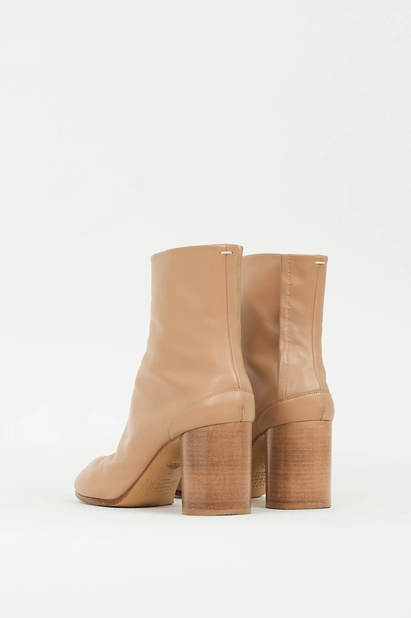 Beige Leather Tabi Heeled Boot