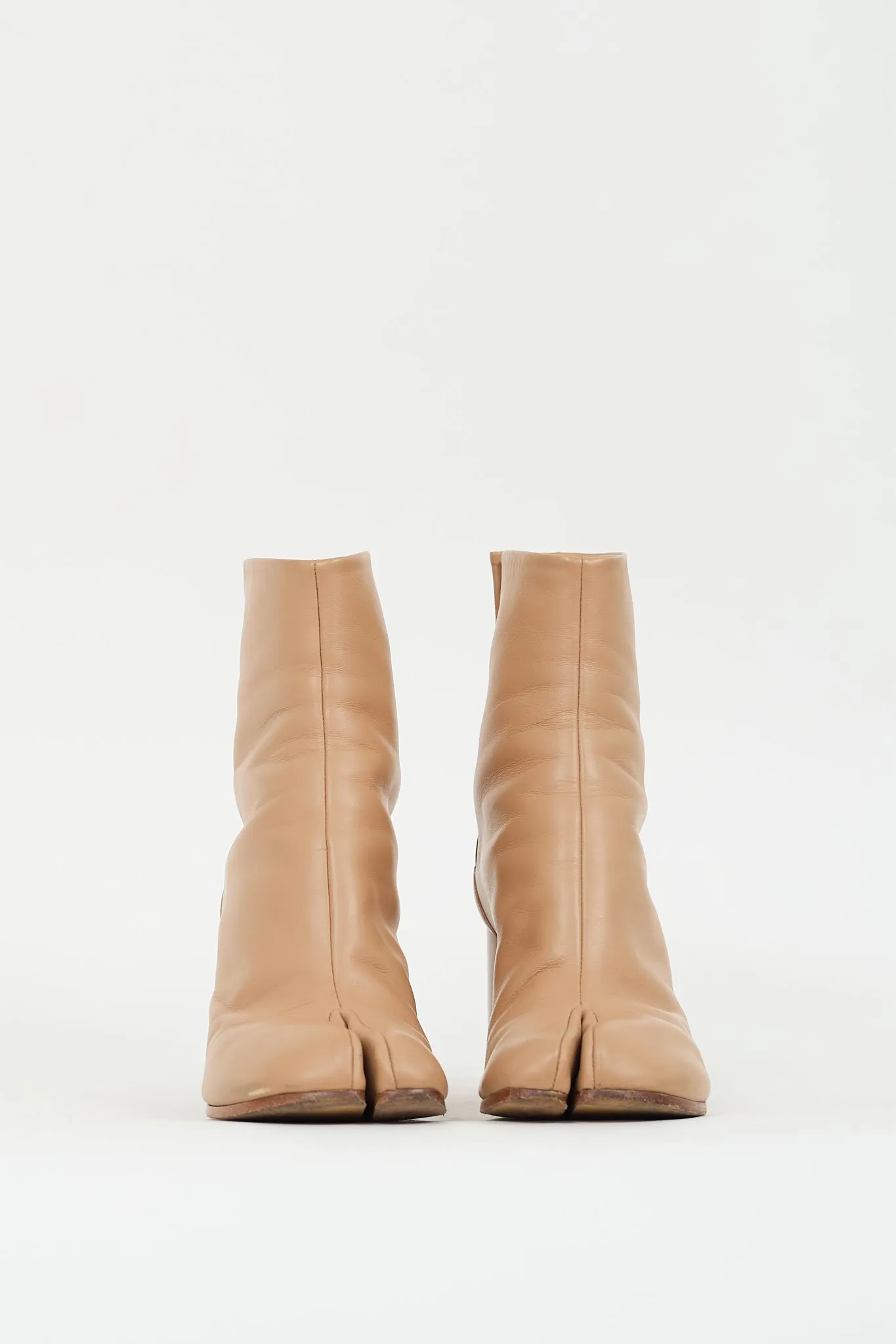 Beige Leather Tabi Heeled Boot