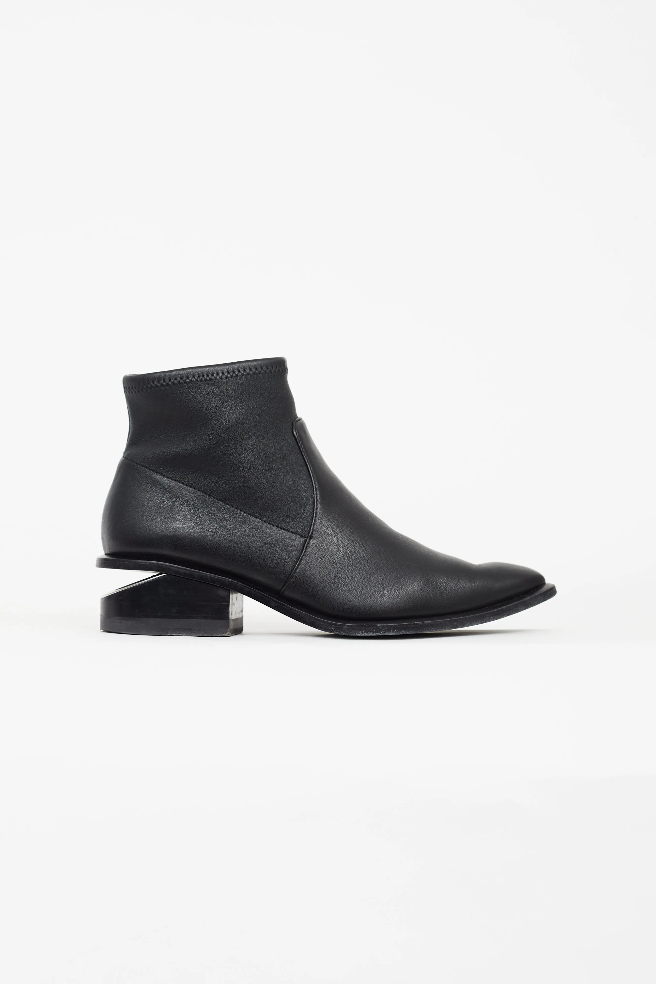 Black Leather Cut Out Heeled Boot