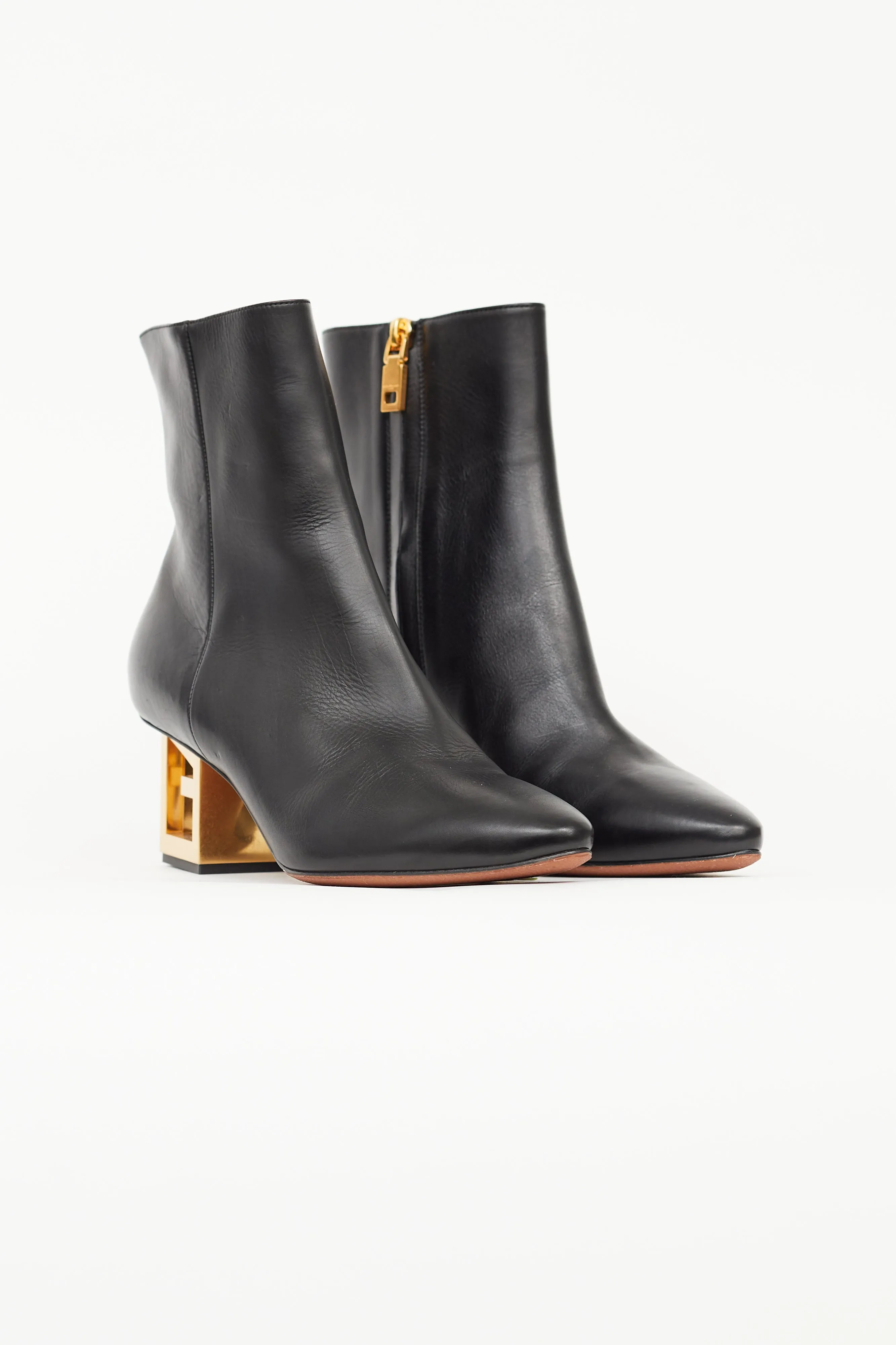 Black Leather Triangle G Heeled Boot