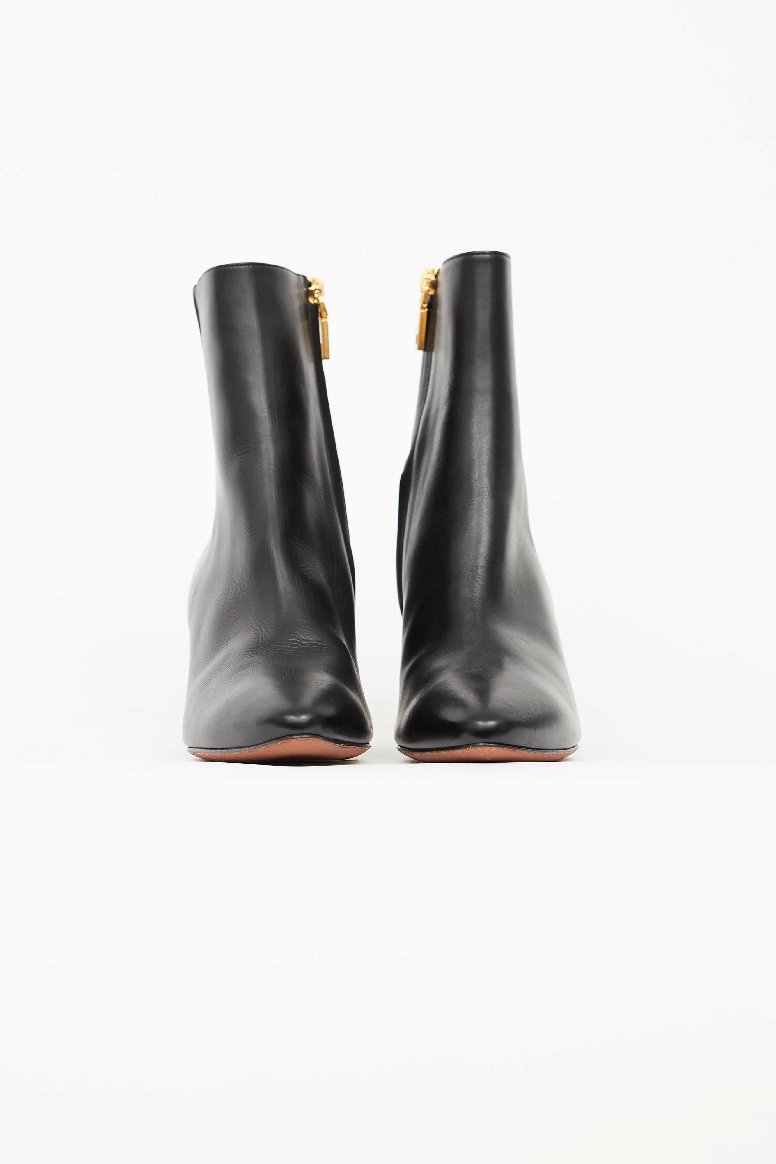 Black Leather Triangle G Heeled Boot