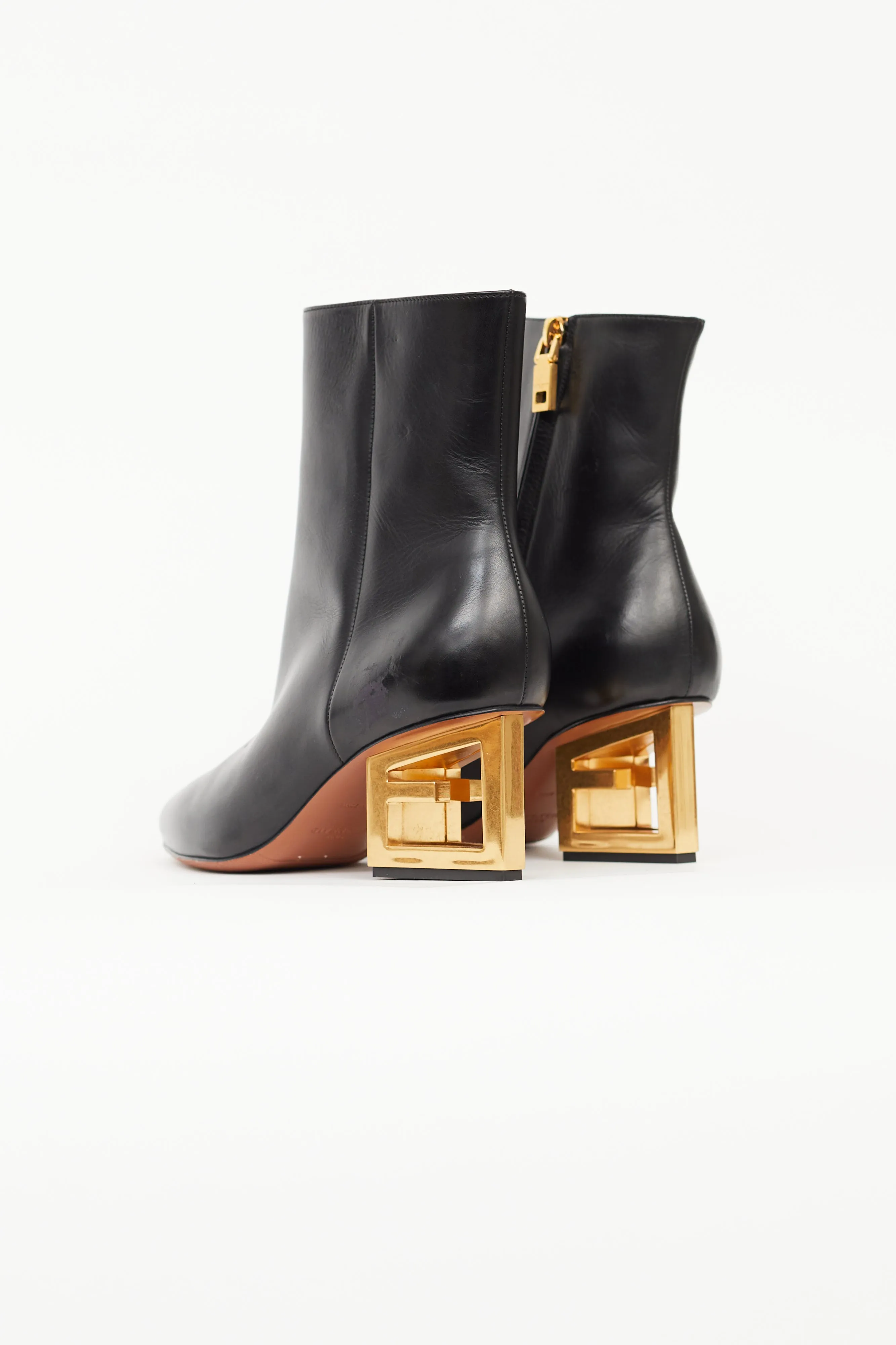 Black Leather Triangle G Heeled Boot
