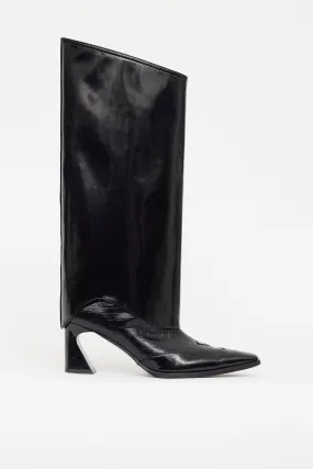 Black Patent Leather Foldover Heeled Boot