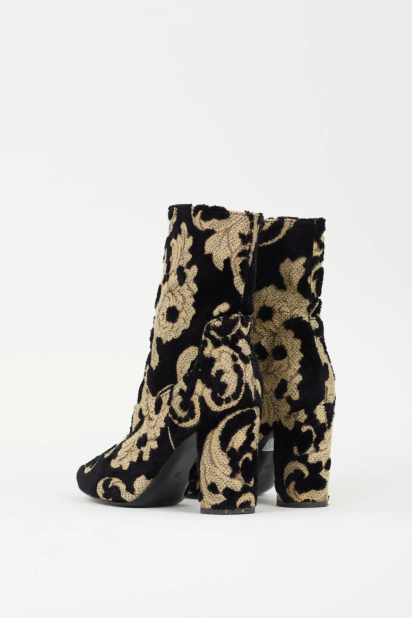 Black Sherpa & Gold Floral Heeled Boot