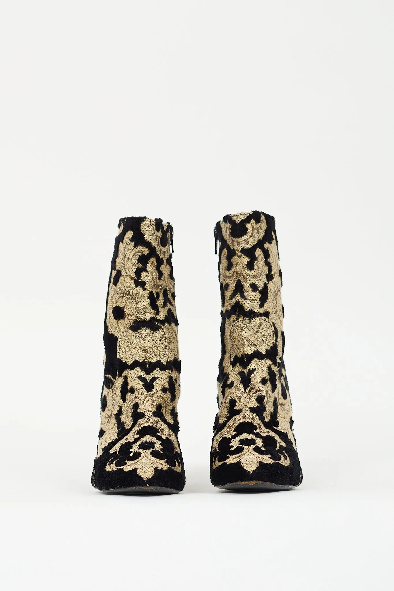 Black Sherpa & Gold Floral Heeled Boot