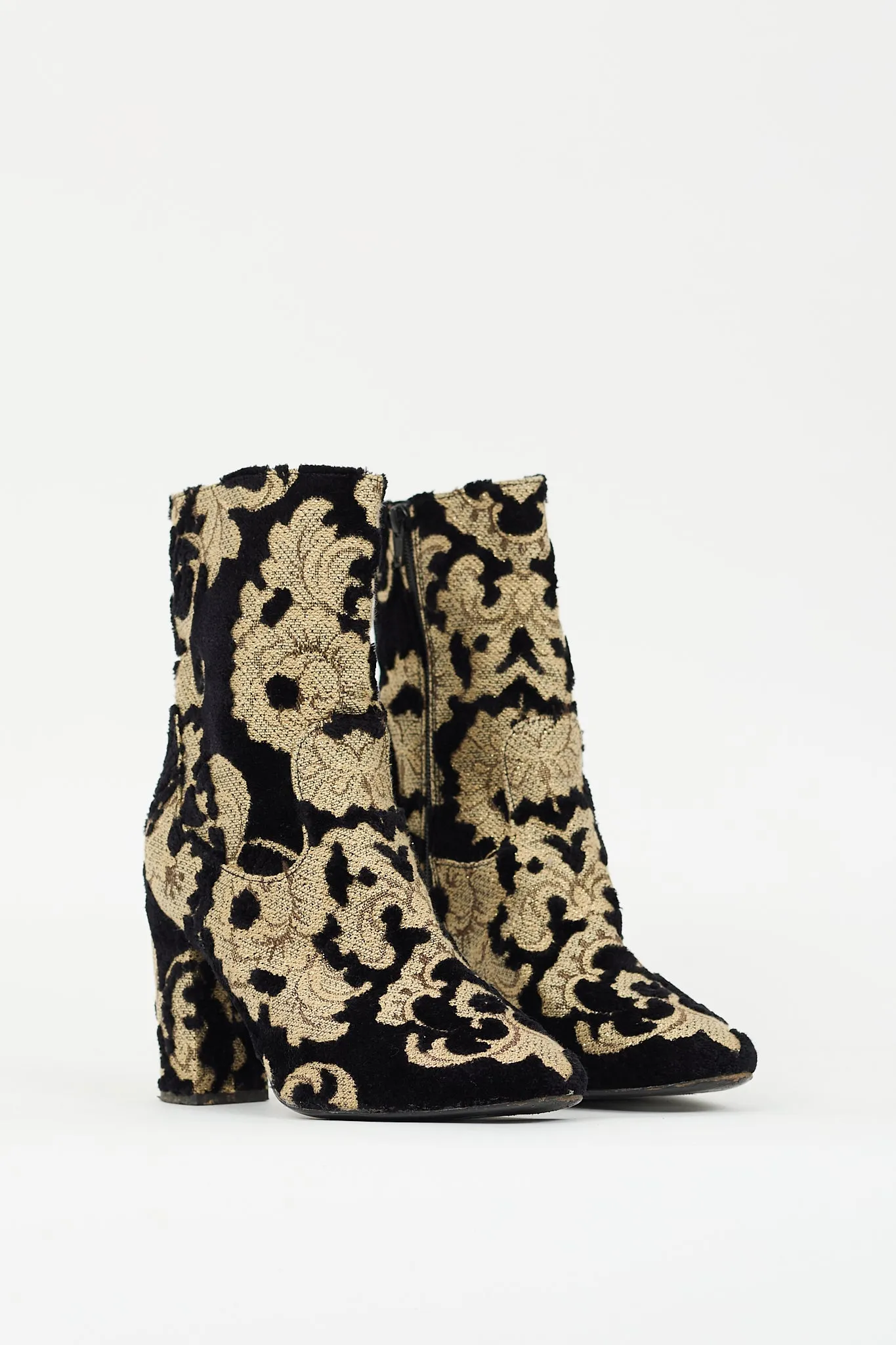 Black Sherpa & Gold Floral Heeled Boot