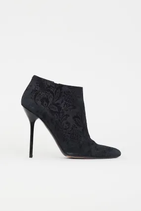 Black Suede Damask Heeled Bootie