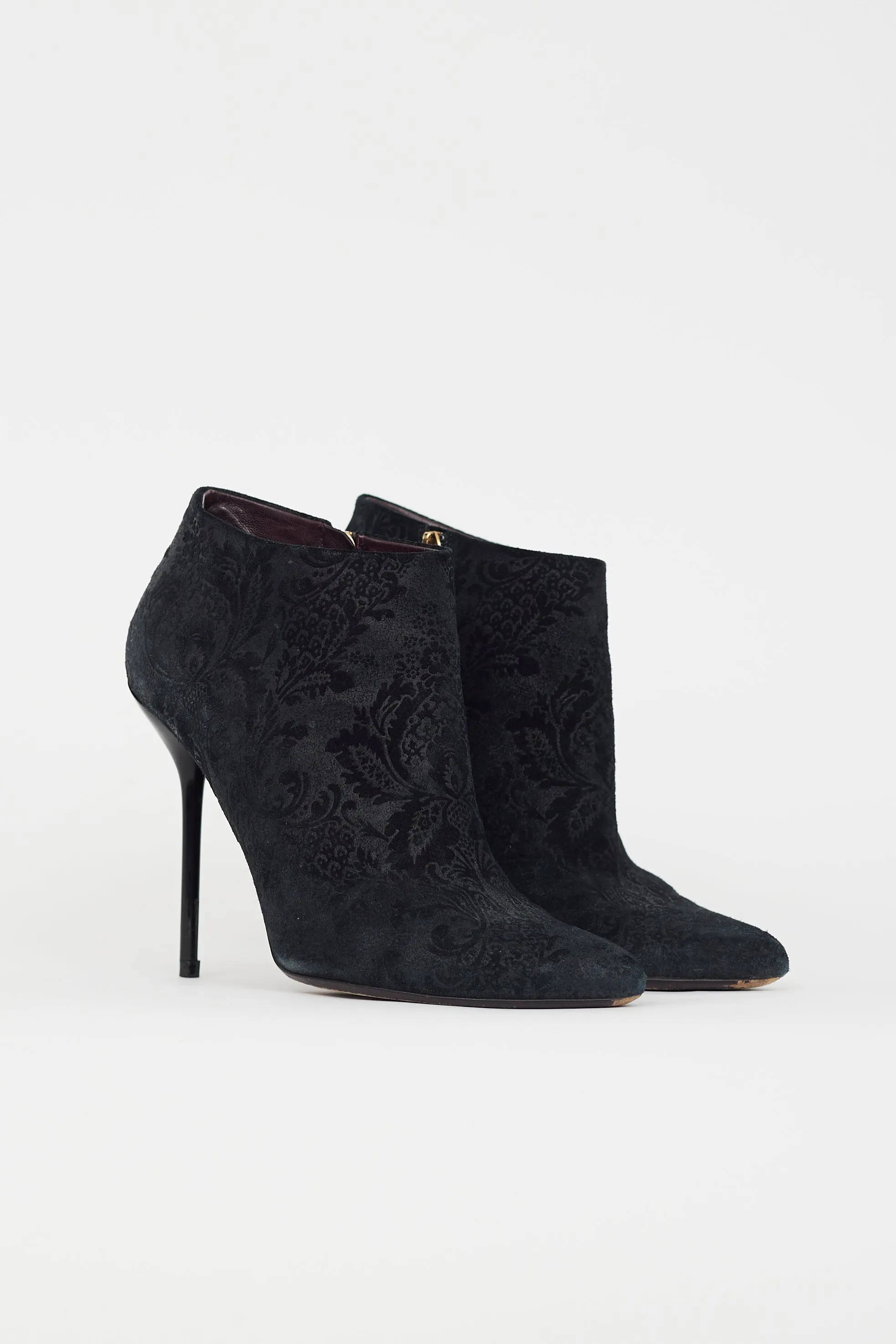 Black Suede Damask Heeled Bootie