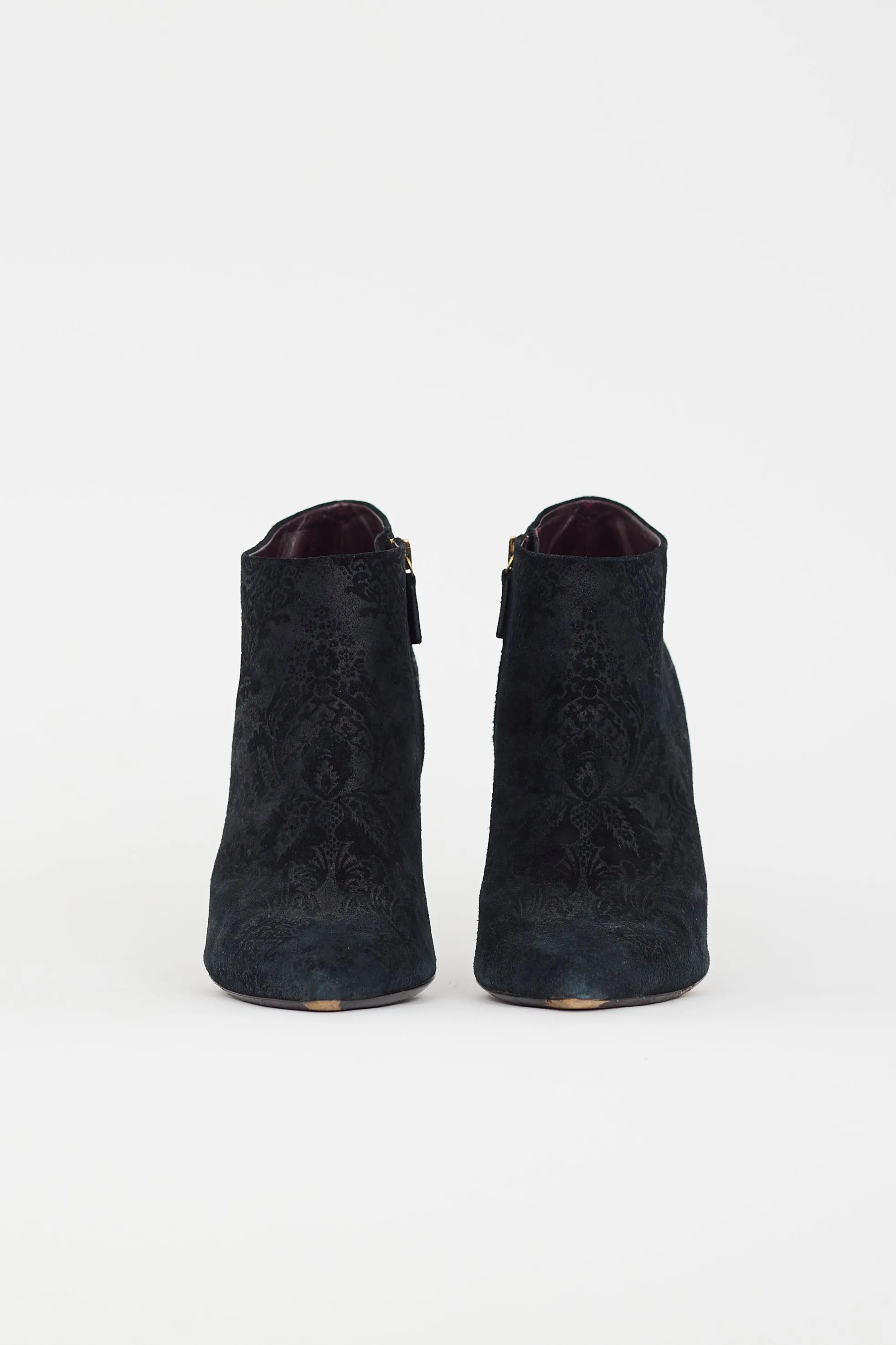 Black Suede Damask Heeled Bootie