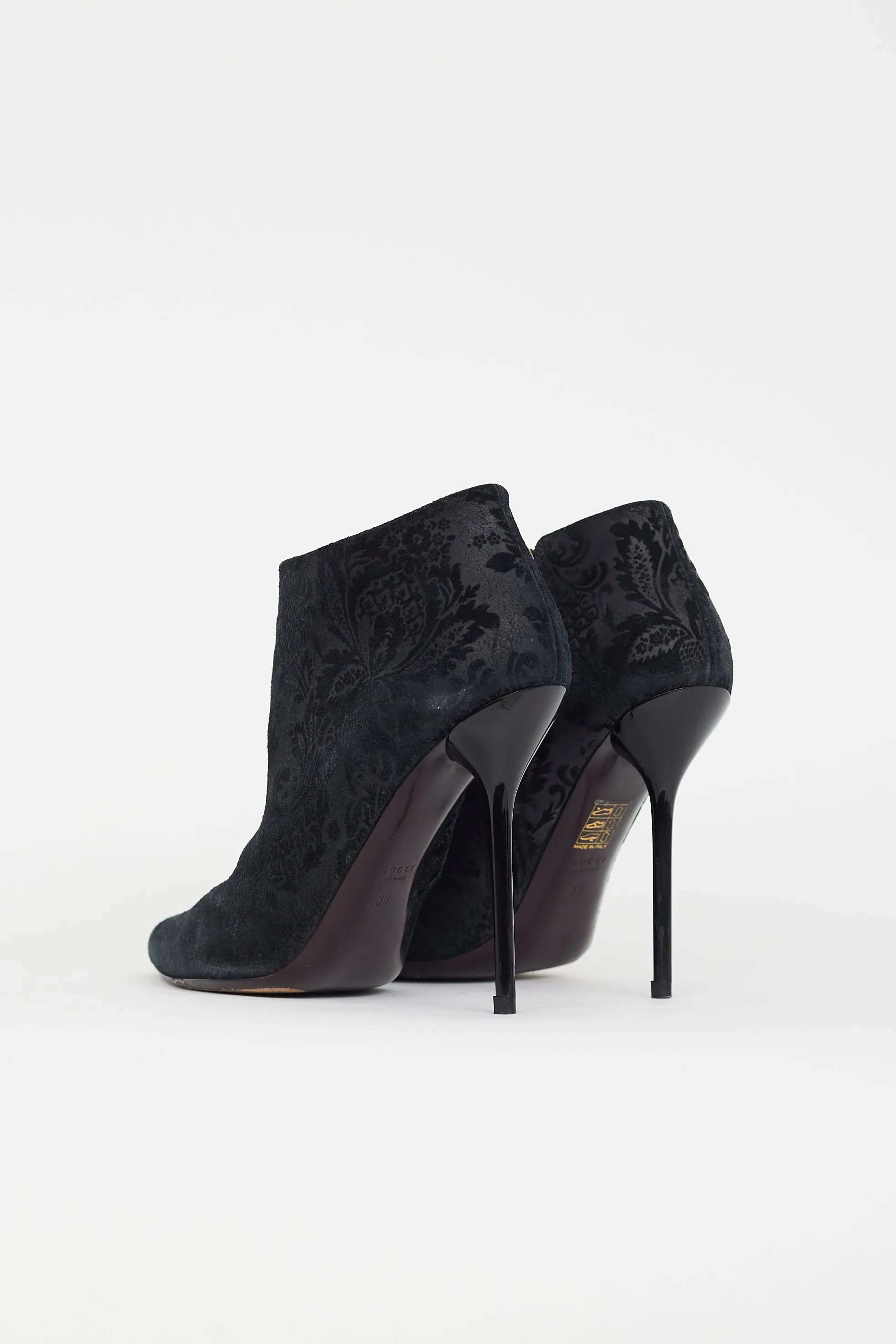 Black Suede Damask Heeled Bootie