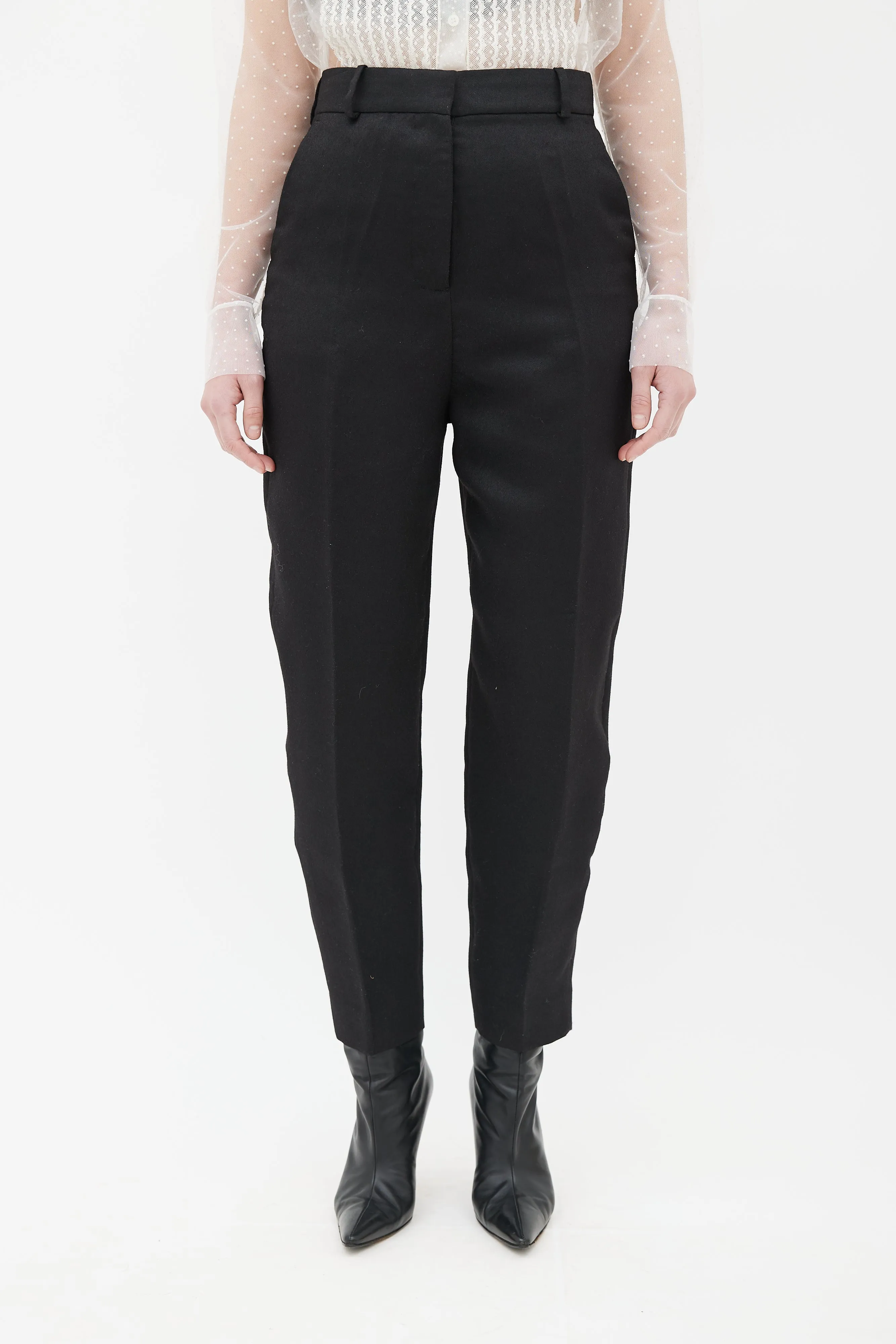 Black Wool Tapered Trouser