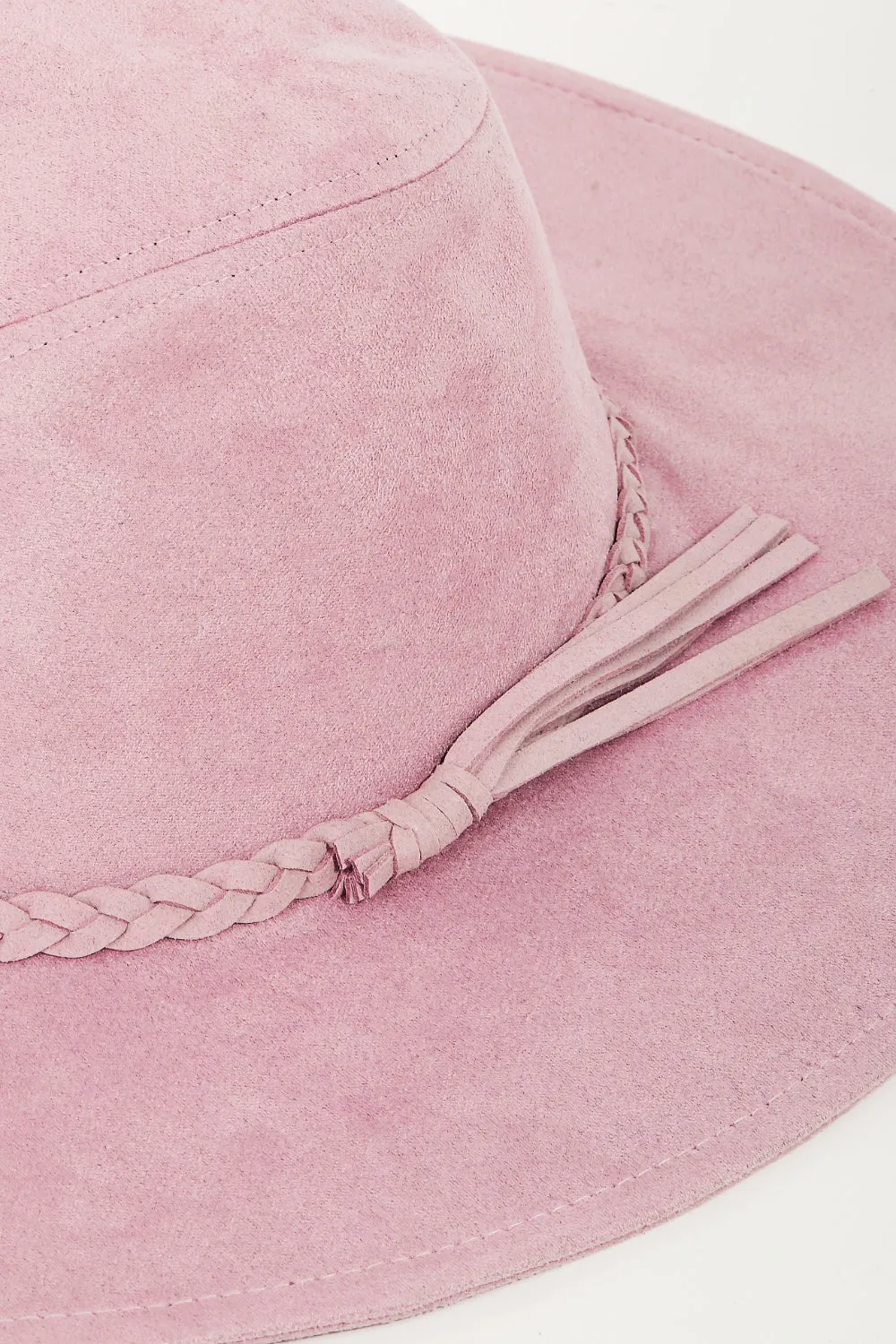 Braided Faux Suede Wide-Brim Hat