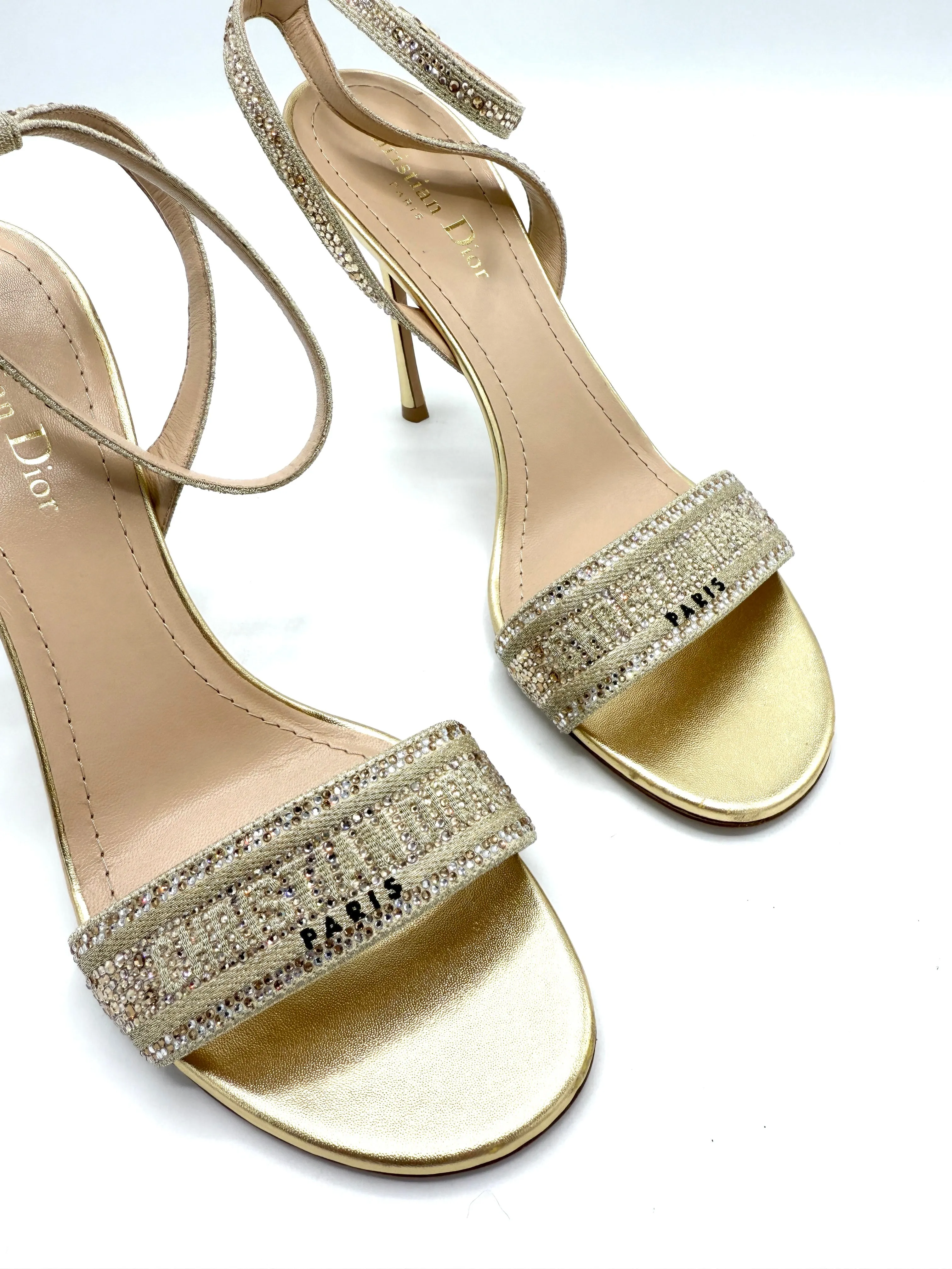Christian  Gold Embroidered Heeled DWay Sandals