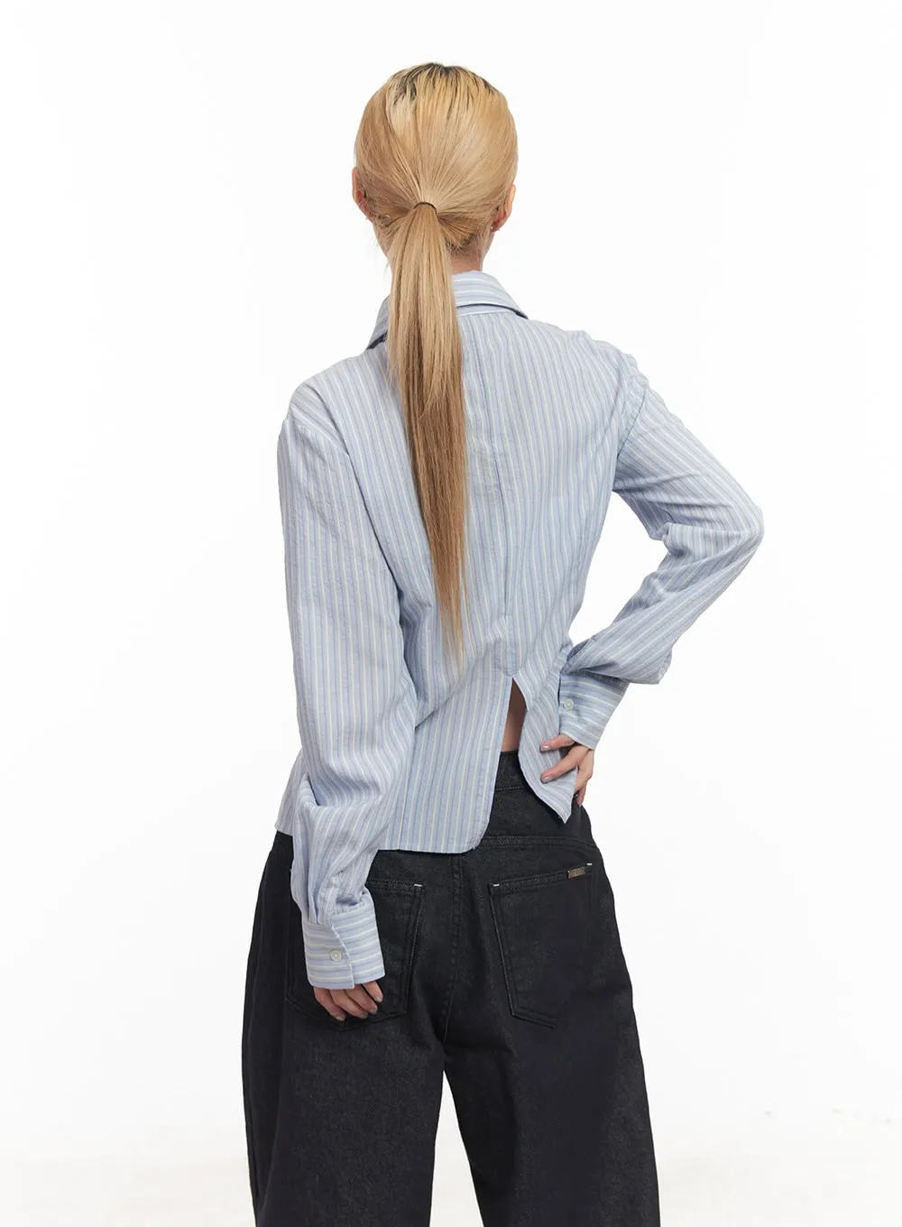 Classic Striped Pintuck Collared Shirt CM505