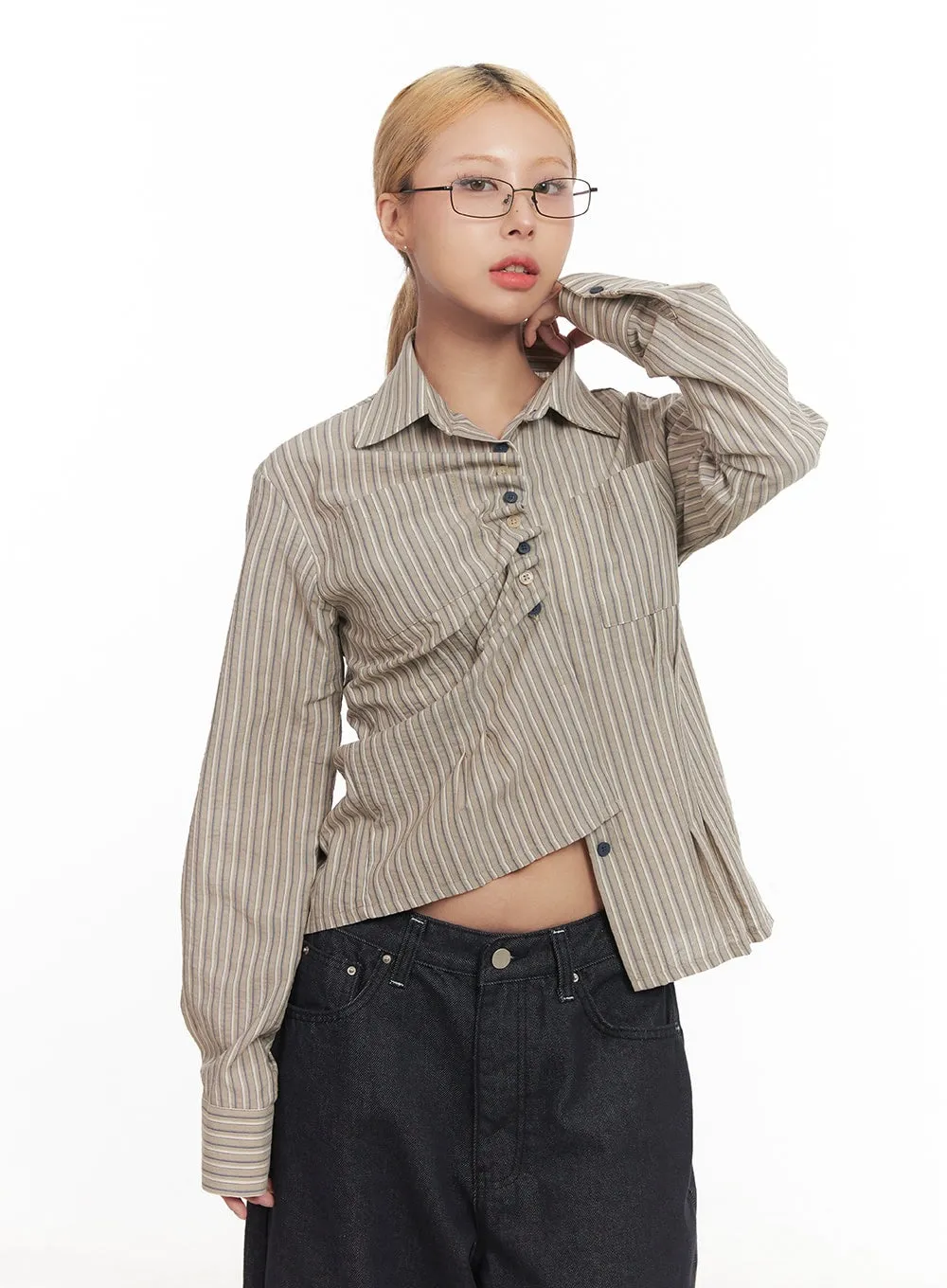 Classic Striped Pintuck Collared Shirt CM505