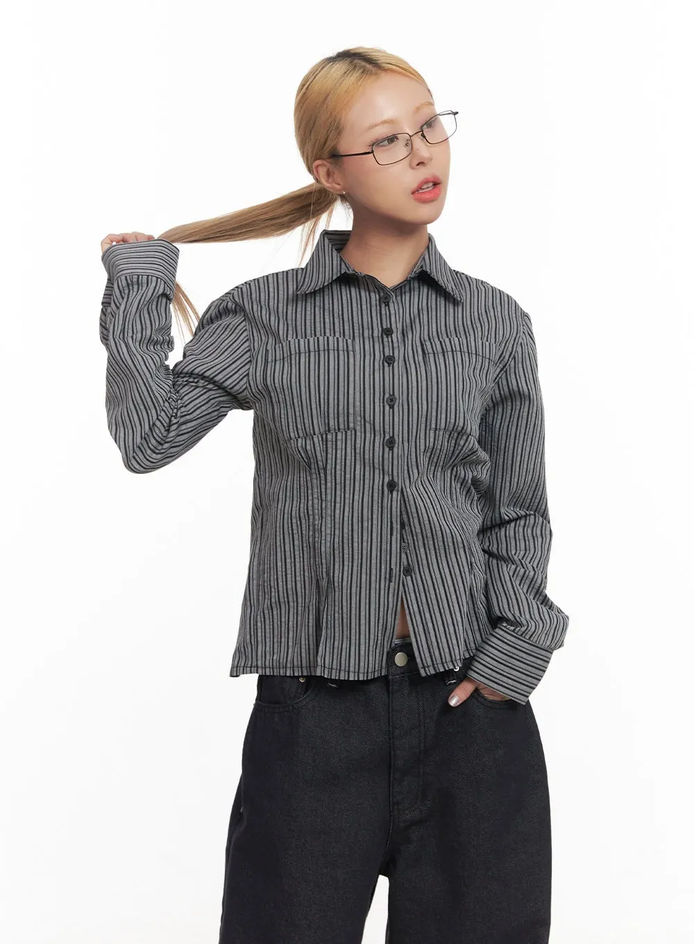 Classic Striped Pintuck Collared Shirt CM505