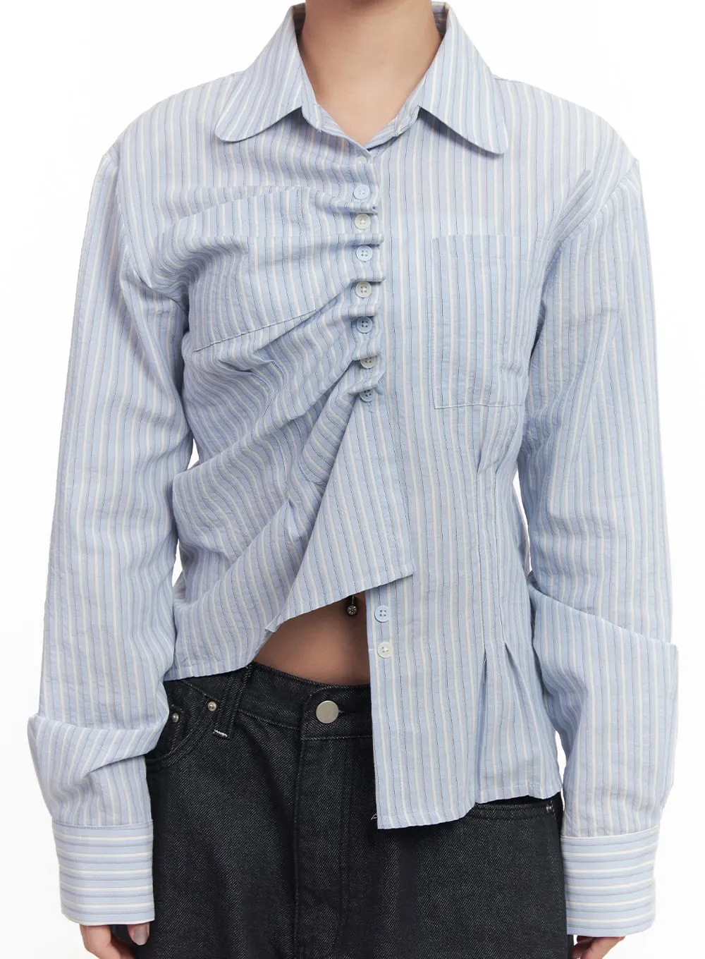 Classic Striped Pintuck Collared Shirt CM505