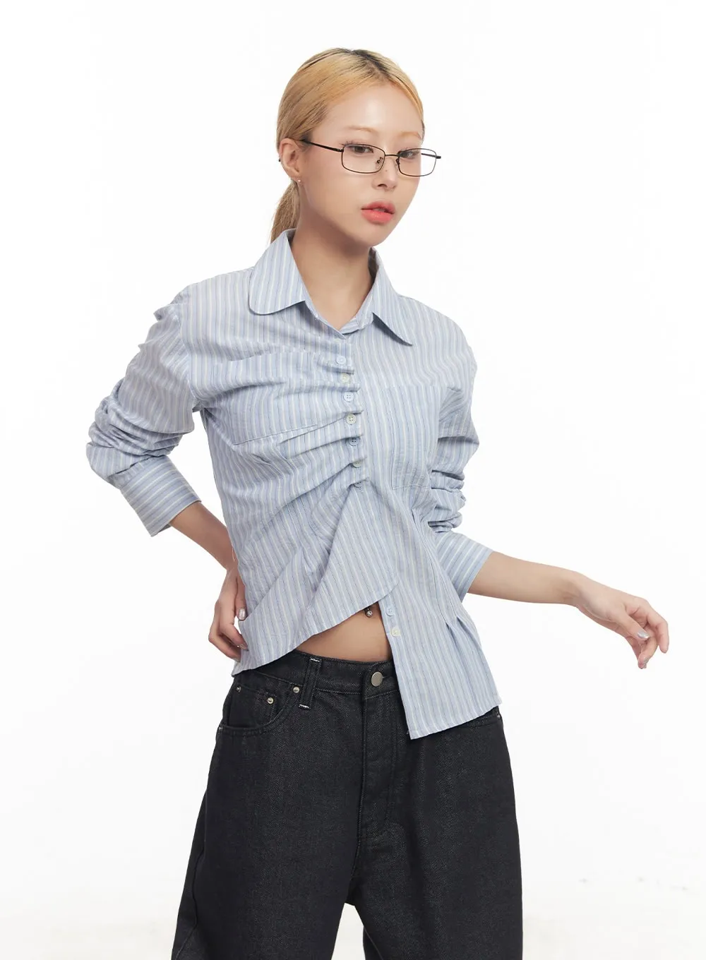Classic Striped Pintuck Collared Shirt CM505