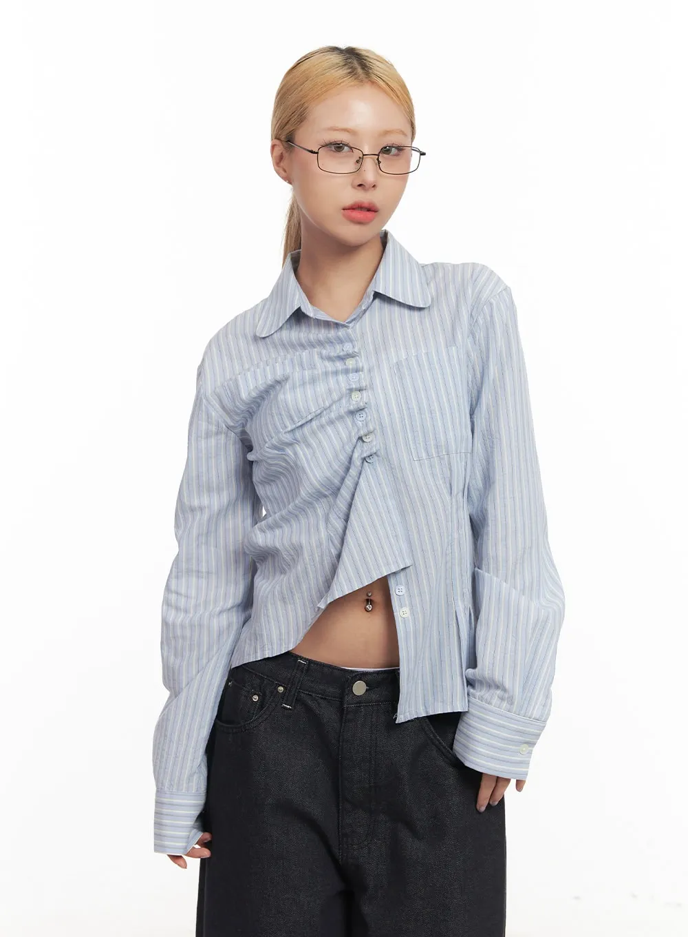 Classic Striped Pintuck Collared Shirt CM505