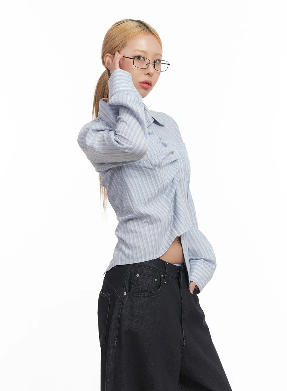 Classic Striped Pintuck Collared Shirt CM505