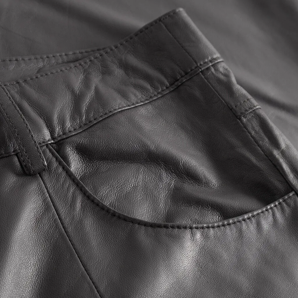 HW regular fitting Boa leather pants / 51142 - Antracit