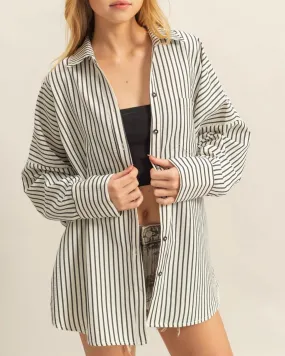 Momentum Cotton Textured Stripe Button-Up Shirt (Black/White)