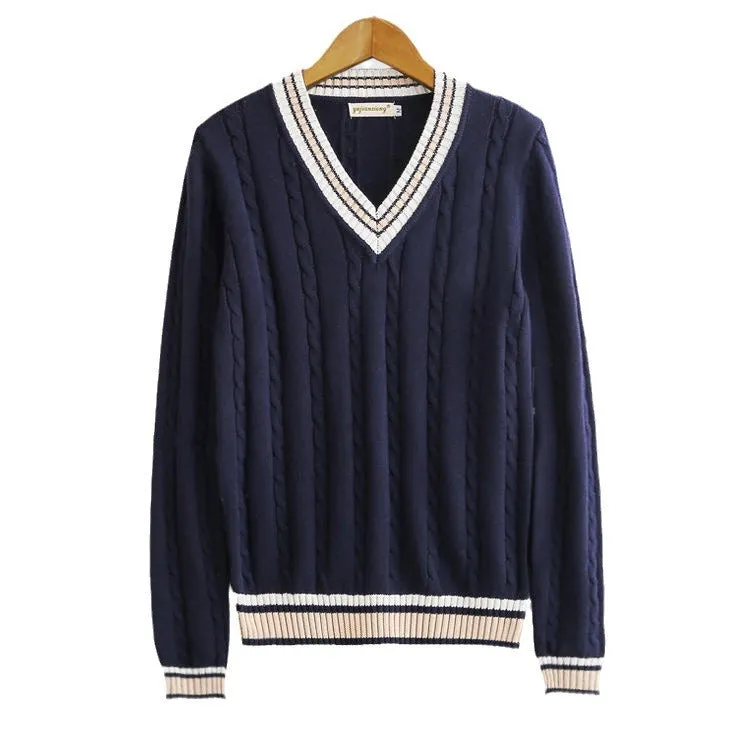 Preppy Striped Sweater, Trimmed